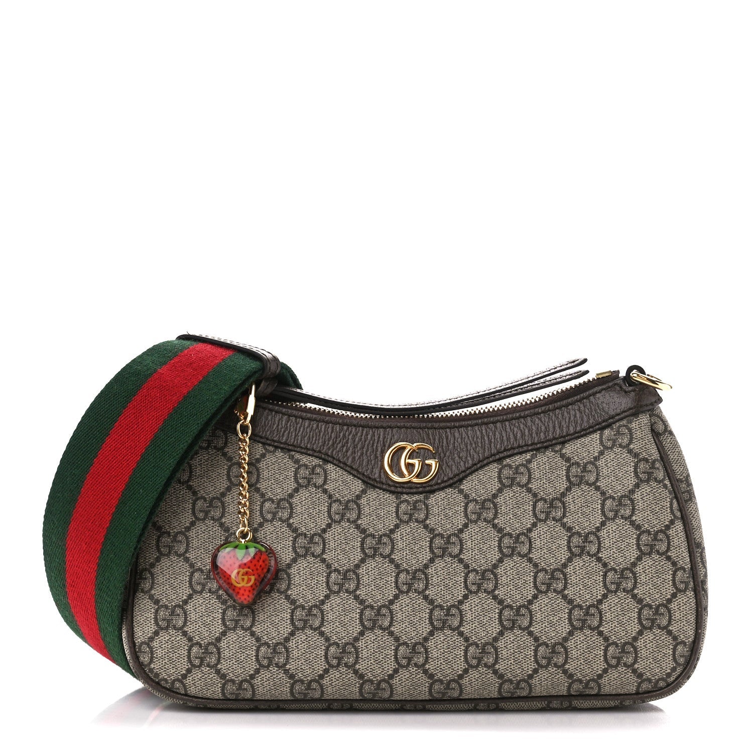 Gucci GG Supreme Monogram Textured Dollar Calfskin Web Small Ophidia GG Handbag Beige Ebony New Acero
