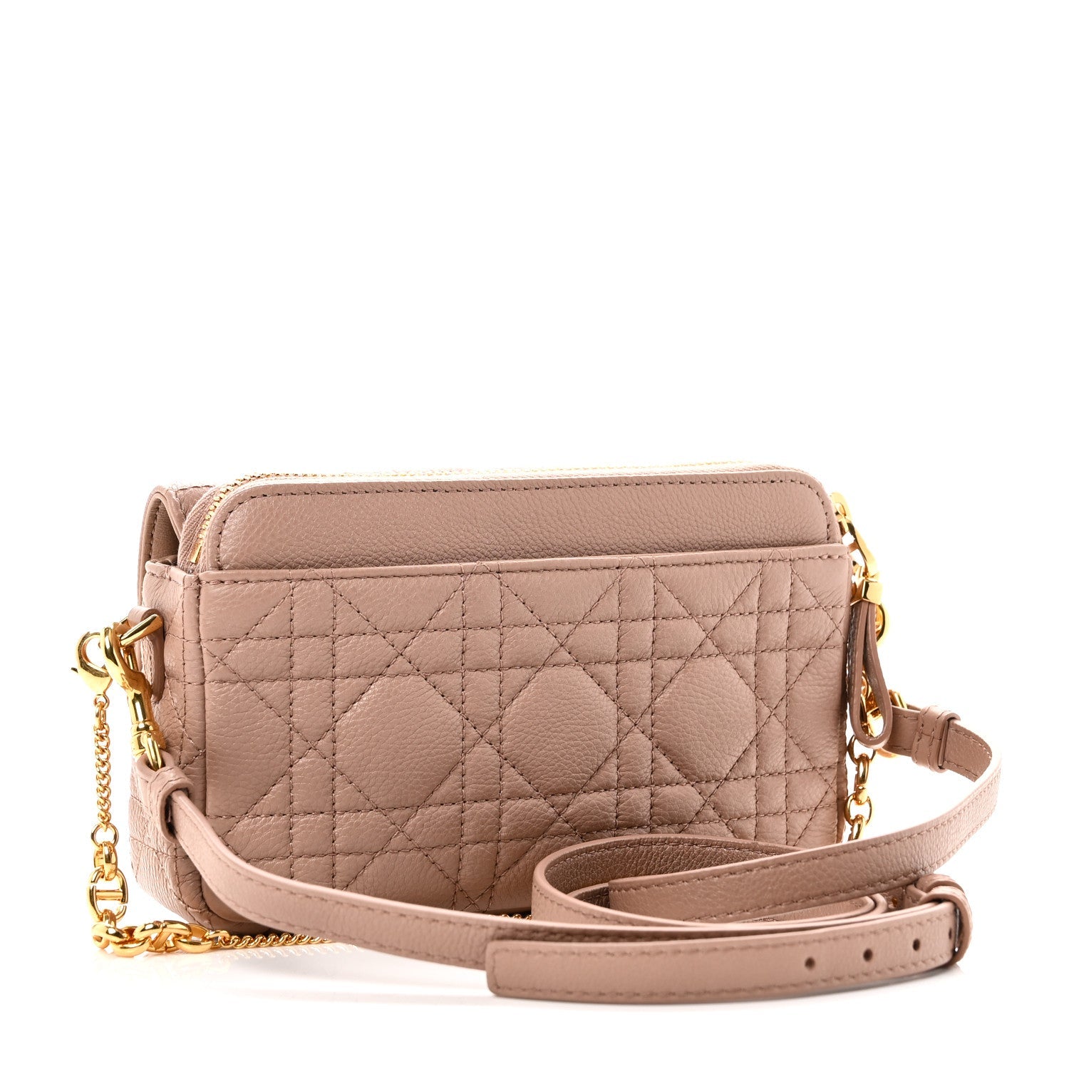 Christian Dior Supple Calfskin Cannage Caro Pouch with Chain Rose Des Vents