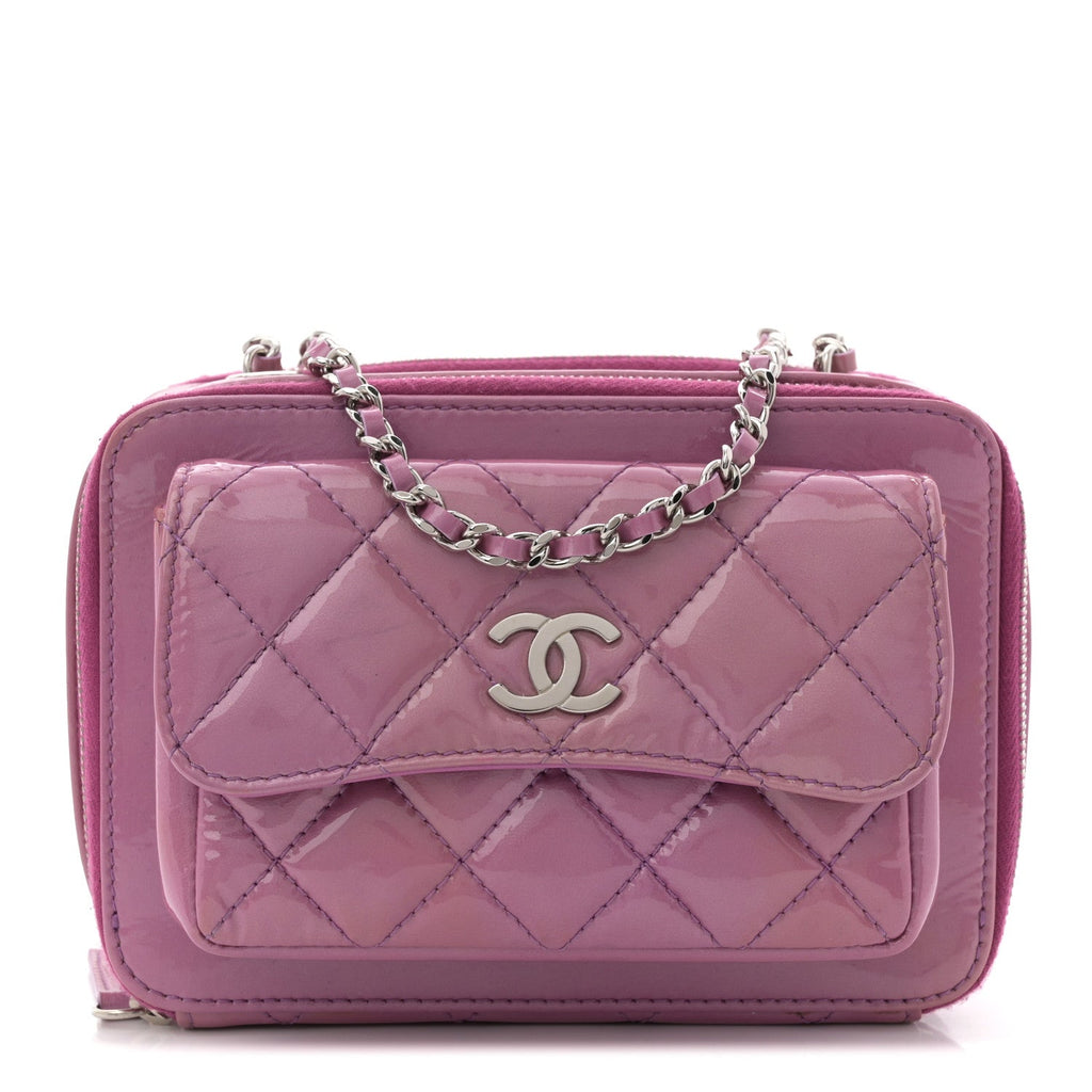 Chanel Patent Quilted Small Pocket Box Camera Case Purple