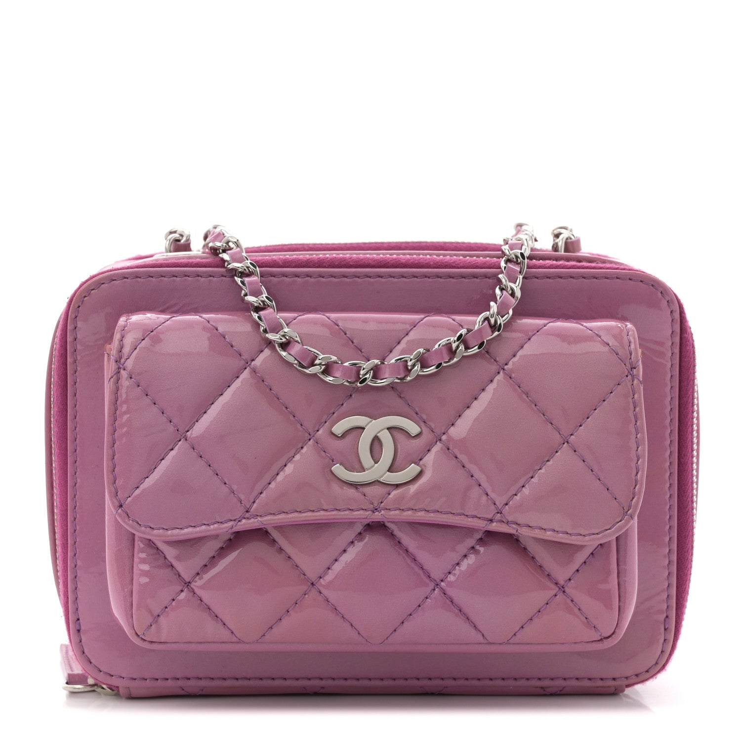 Chanel Patent Quilted Small Pocket Box Camera Case Purple