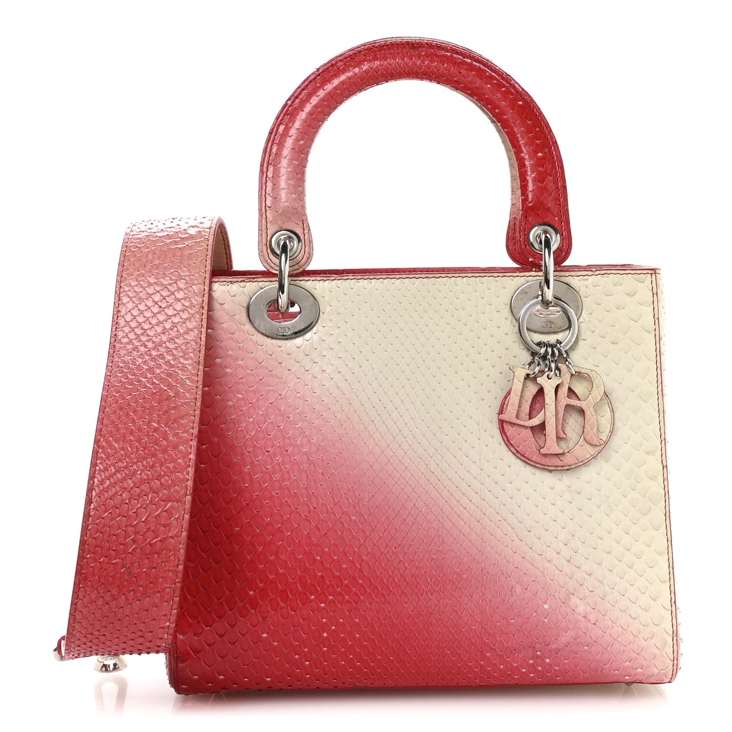 Christian Dior Snakeskin Ombre Medium Lady Dior Red White