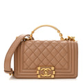 Chanel Caviar Quilted Small Top Handle Boy Flap Beige