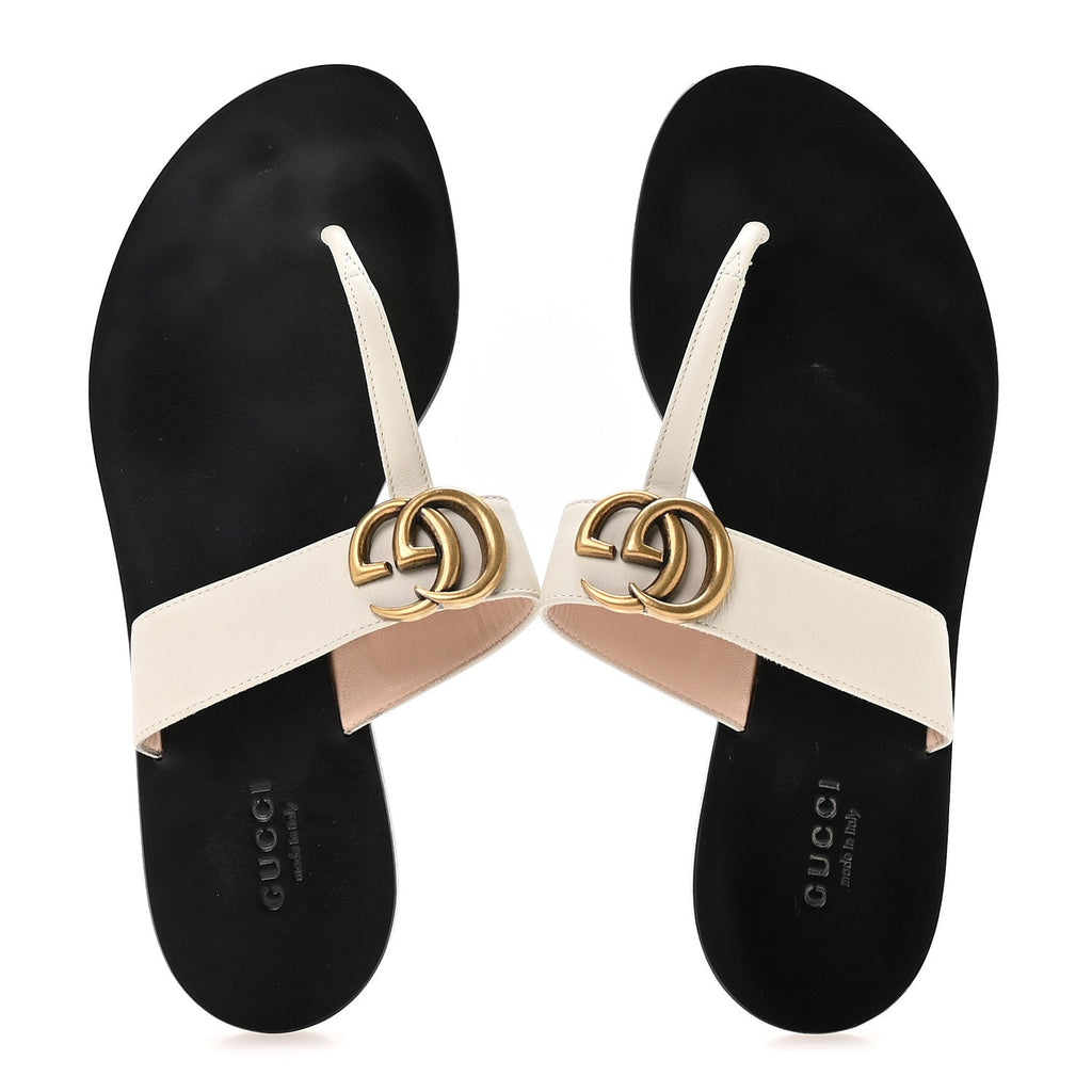 Gucci Calfskin GG Marmont Thong Sandals 36.5 Mystic White