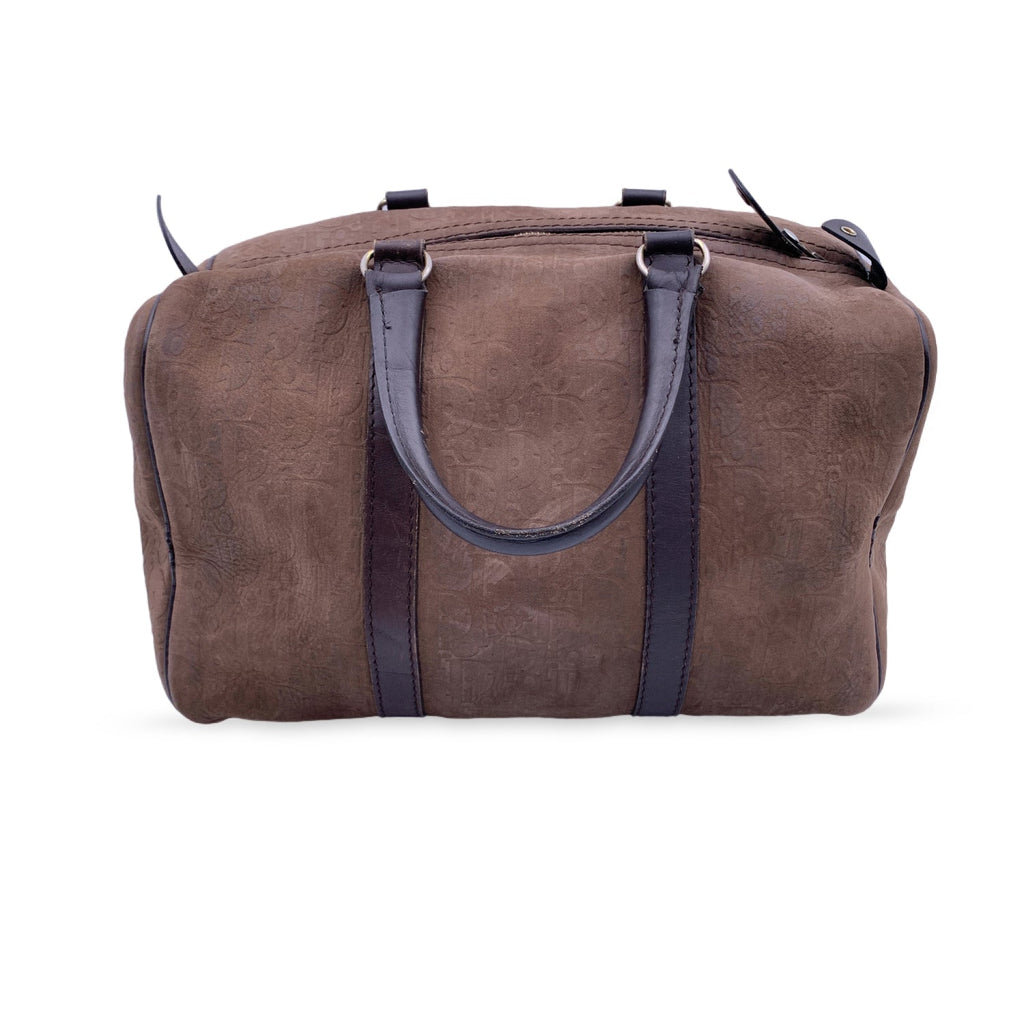 CHRISTIAN DIOR  Brown Embossed Logo Monogram Boston Bag