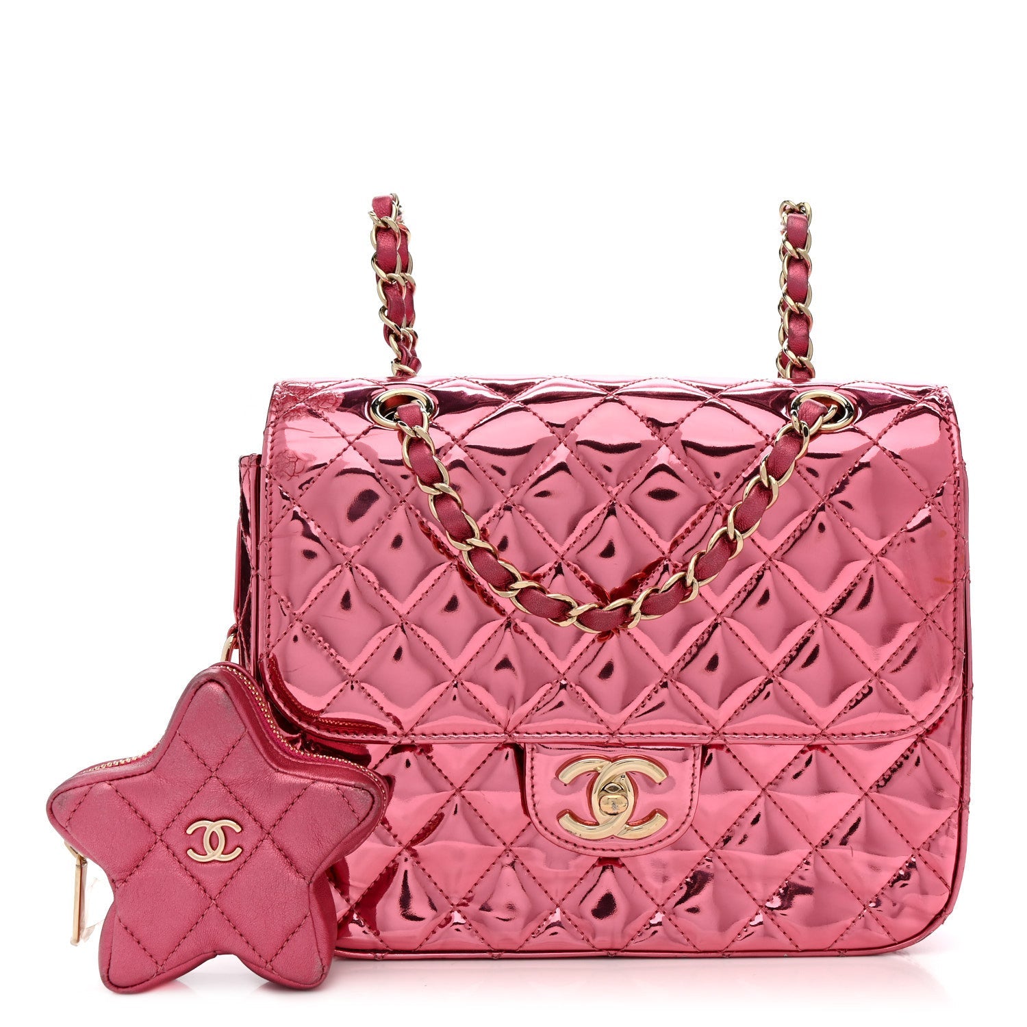 Chanel Mirror Calfskin Metallic Calfskin Quilted Hollywood Boulevard Backpack Pink