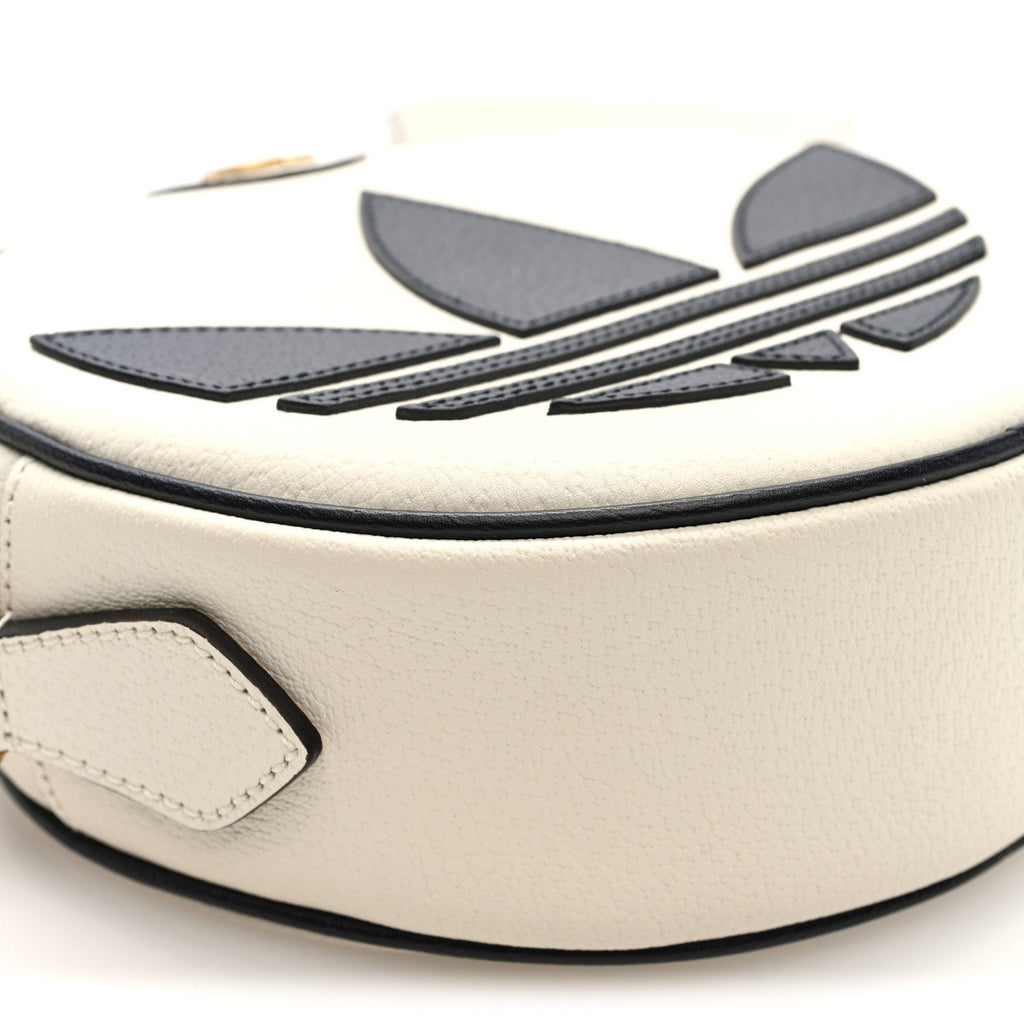 Gucci X ADIDAS Textured Dollar Calfskin Web Trefoil Logo Small Ophidia Round Shoulder Bag Off White Black