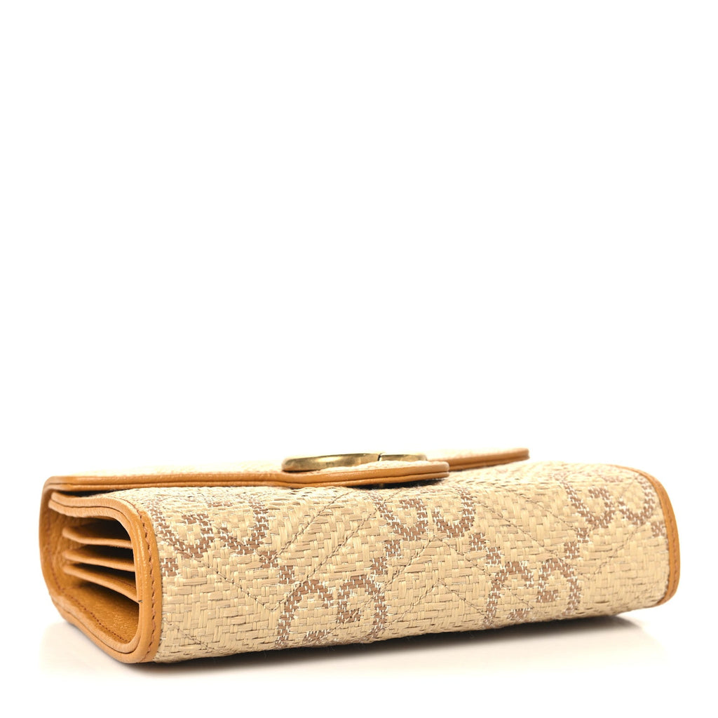 Gucci Raffia GG Monogram Matelasse GG Marmont Chain Wallet Natural Beige Off White Sun Oil