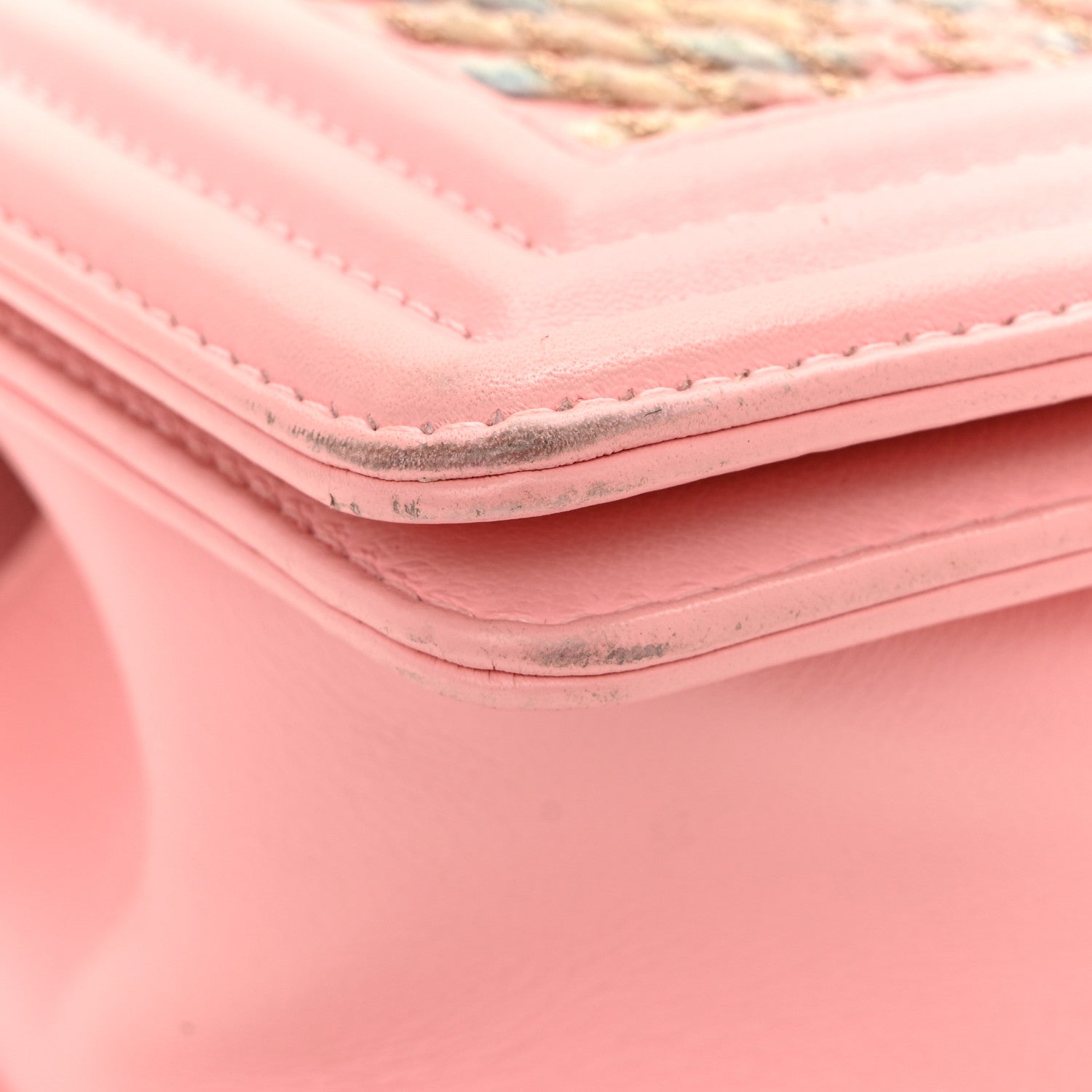Chanel Calfskin Chevron Embroidered Small Boy By The Sea Flap Pink
