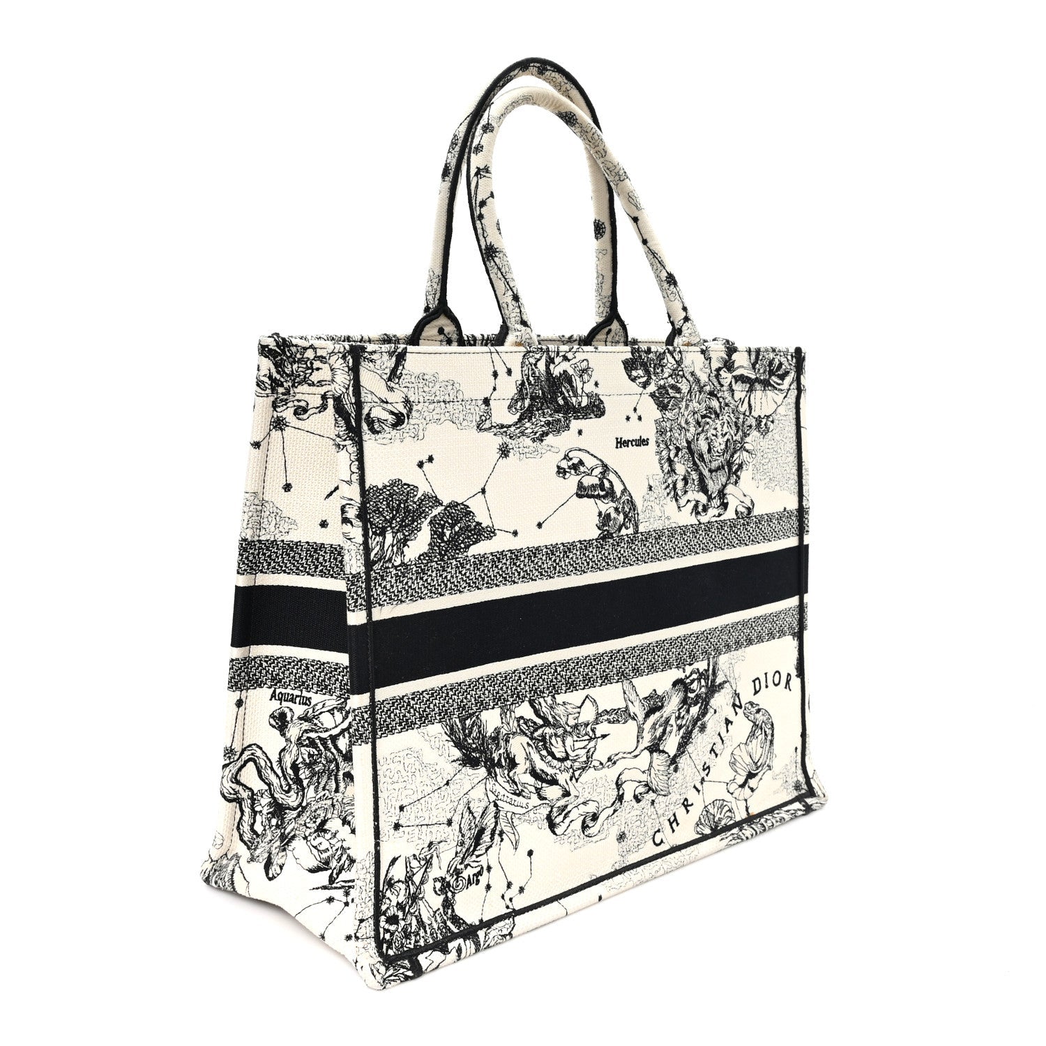 Christian Dior Canvas Zodiac Toile De Jouy Embroidered Large Book Tote Latte
