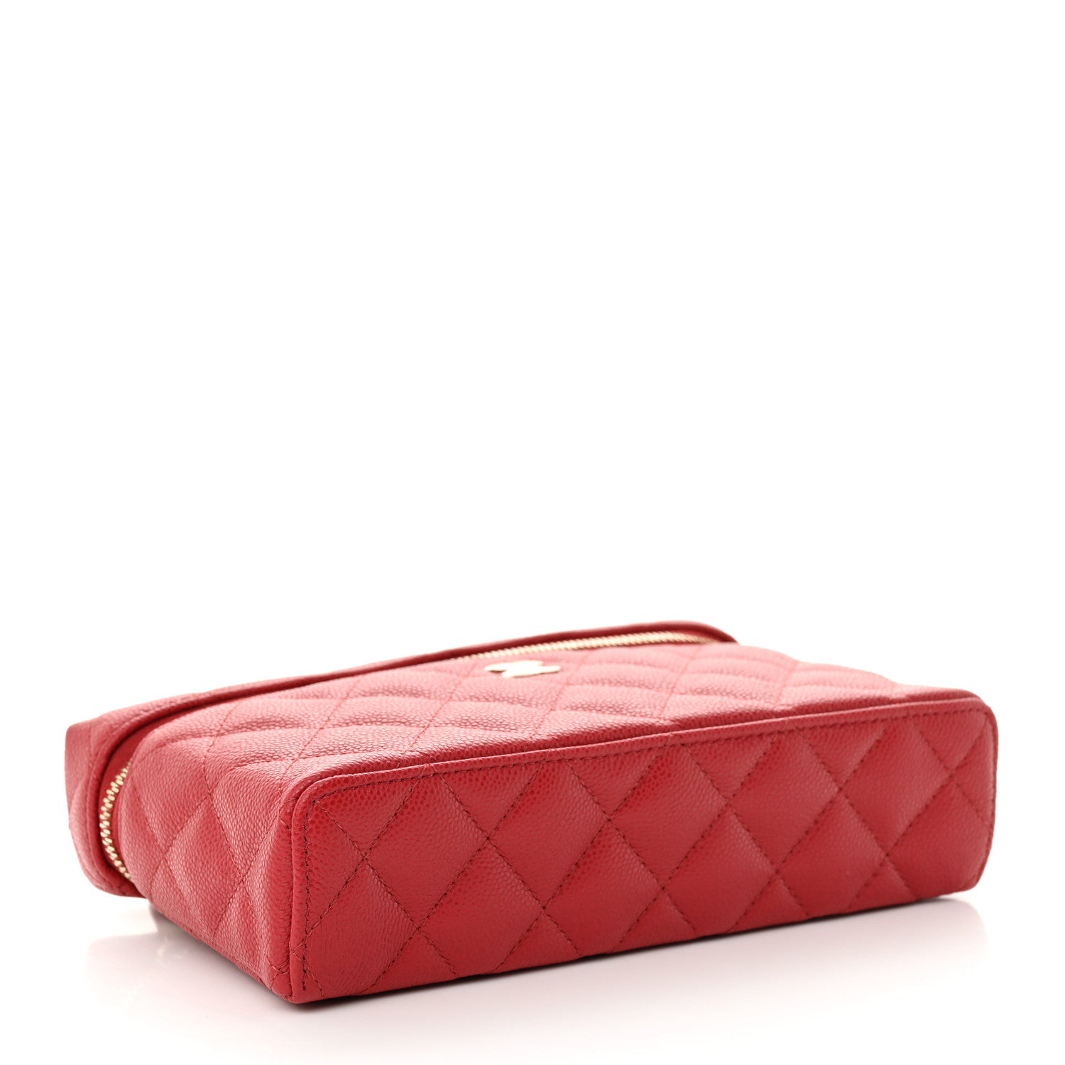Chanel Caviar Quilted Top Handle Slim Vanity With Chain Red