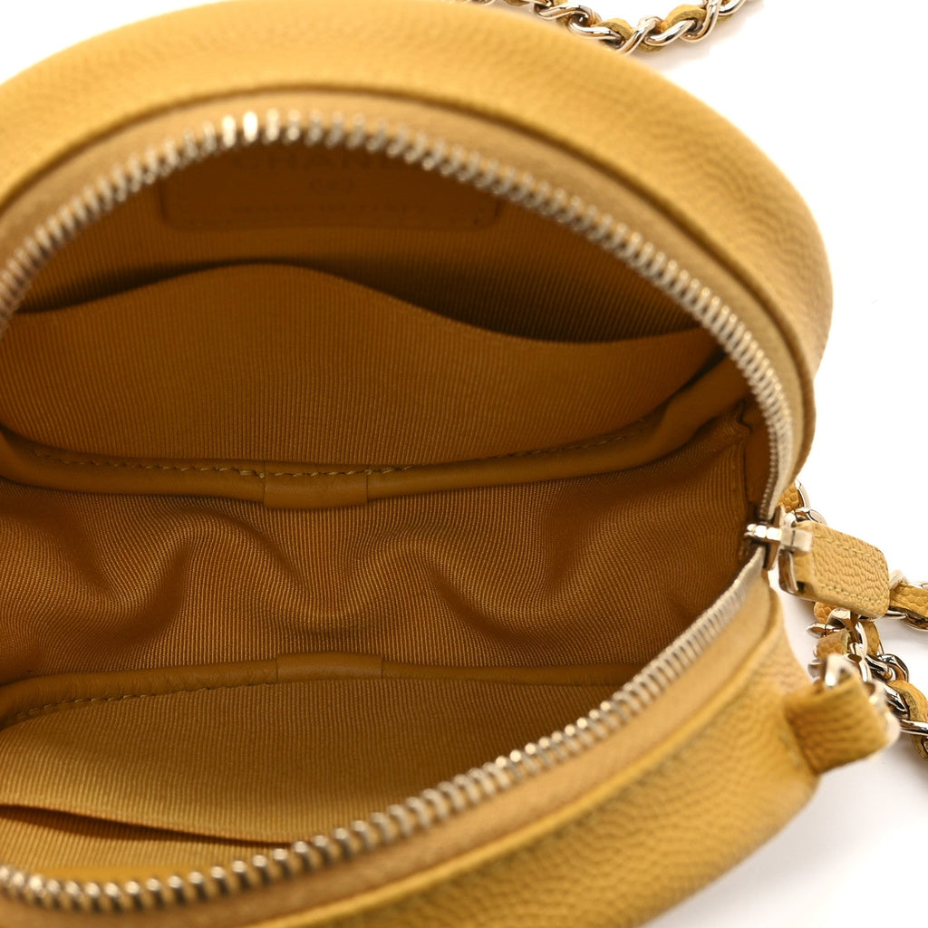 Chanel Caviar Quilted Round Clutch With Chain Yellow