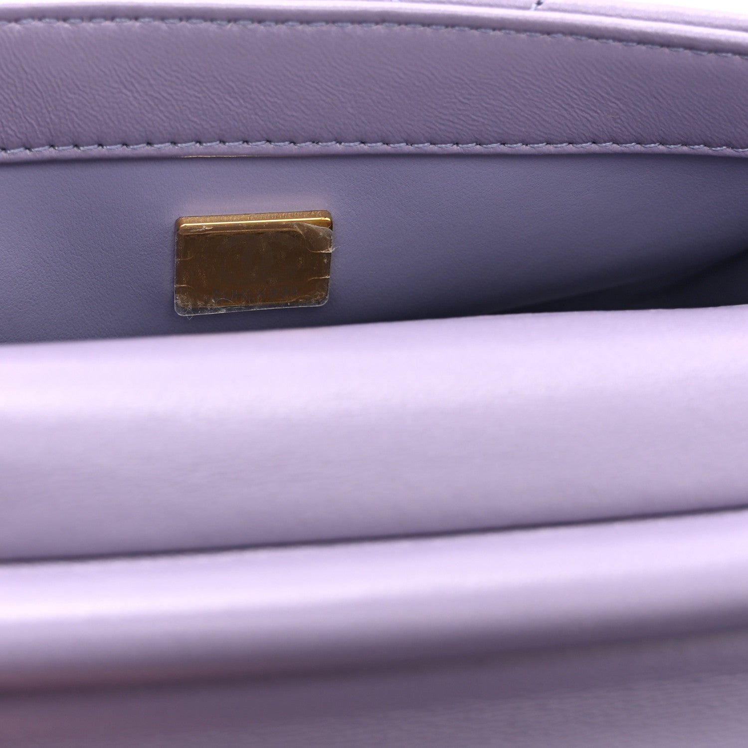 Chanel Shiny Lambskin Quilted Mini Pearl Logo Flap Light Purple