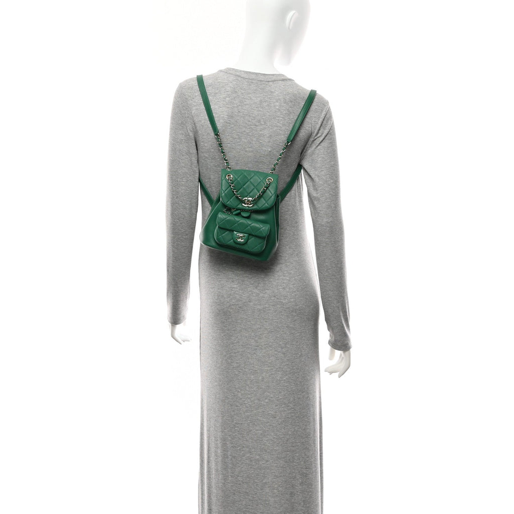 Chanel Lambskin Quilted Small Duma Drawstring Backpack Green