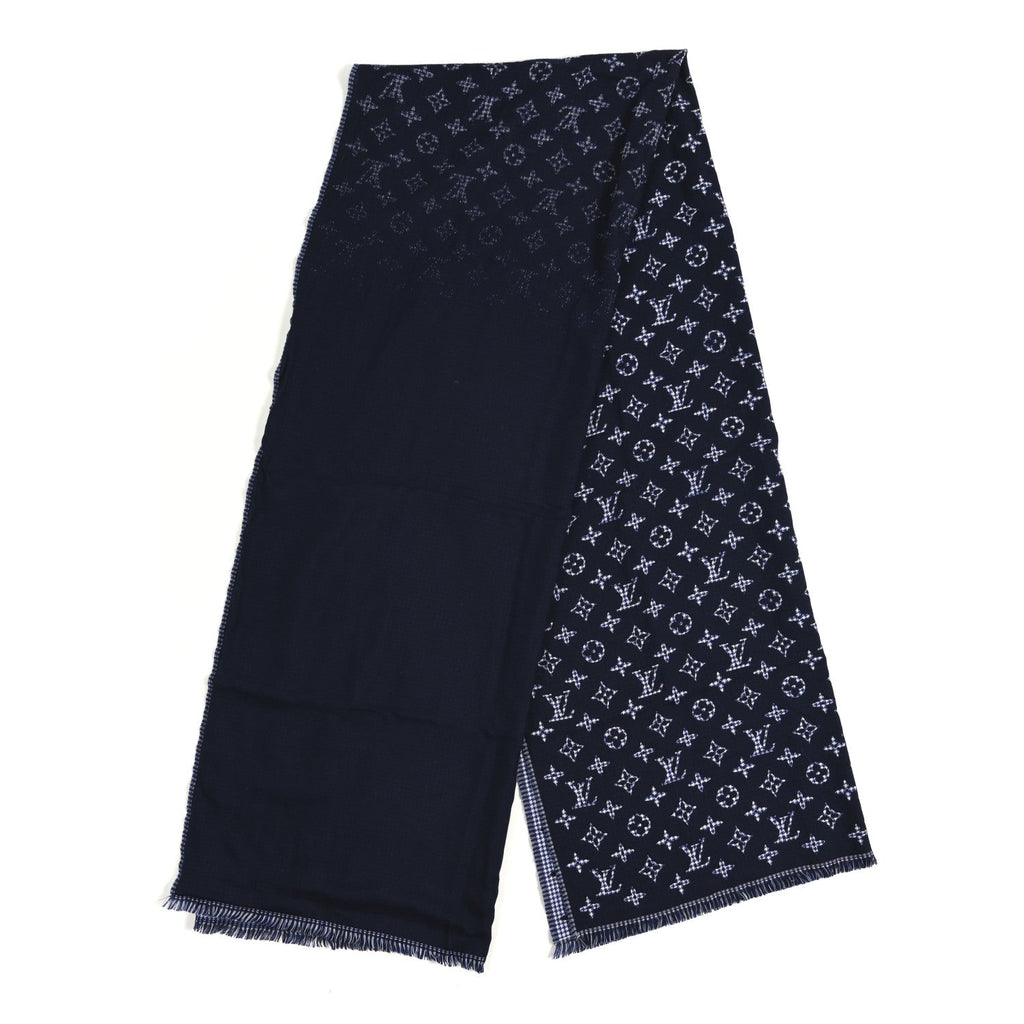Louis Vuitton Wool Monogram Houndstooth Scarf Blue
