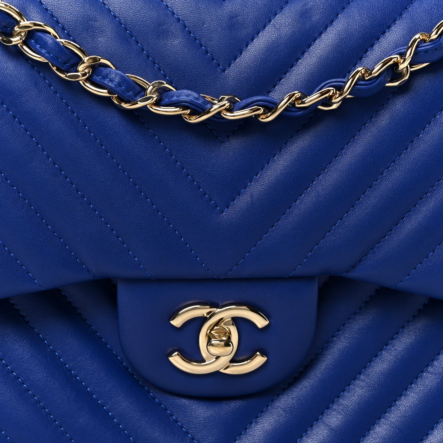 Chanel Lambskin Chevron Quilted Jumbo Double Flap Navy Blue