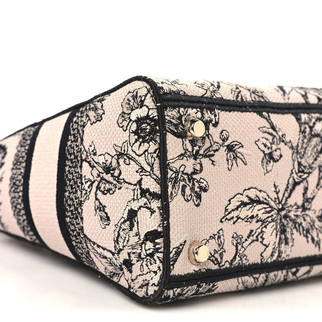 Christian Dior Canvas Embroidered Jardin Botanique Medium Lady D-Lite Light Pink Black