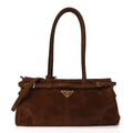Prada Suede Triangle Medium Bonnie Shoulder Bag Cacao