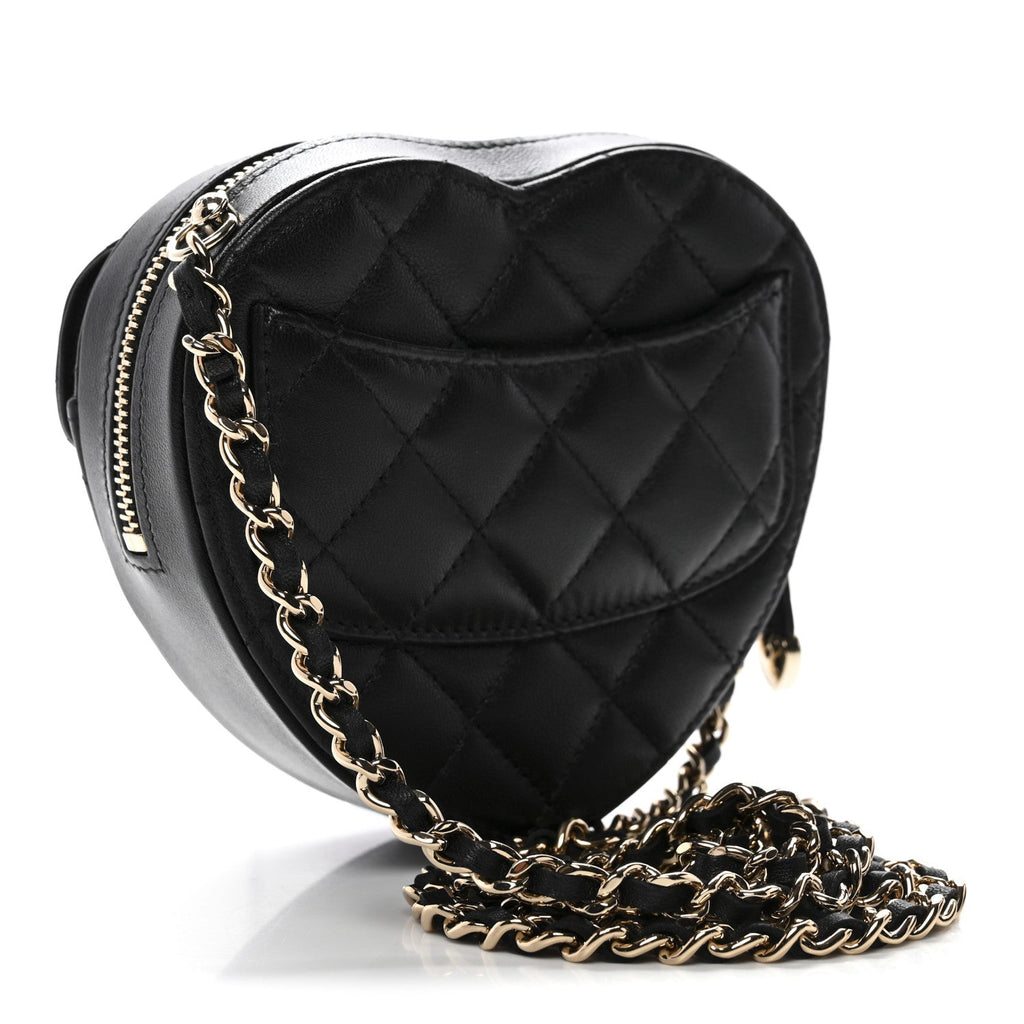 Chanel Lambskin Quilted CC In Love Heart Clutch With Chain Black