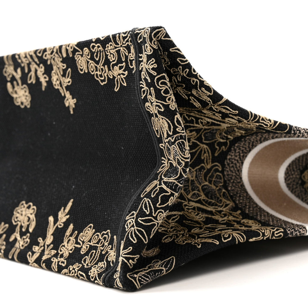 Christian Dior Canvas Embroidered Large Ornamental Cornely Book Tote Black Beige