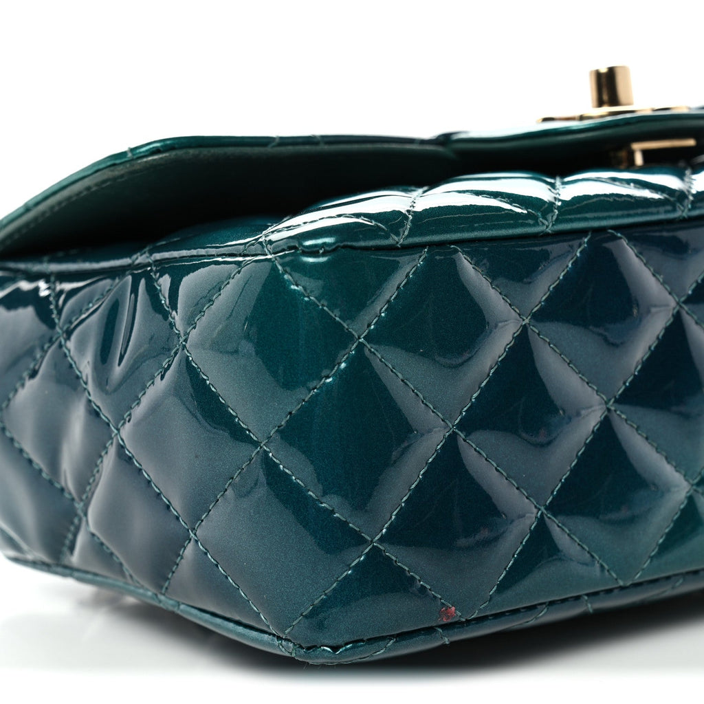 Chanel Shaded Patent Calfskin Quilted Mini Rectangular Flap Green Blue