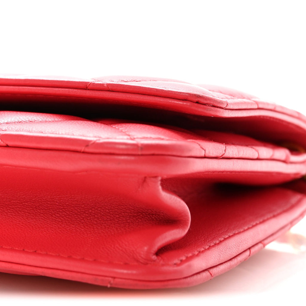 Chanel Lambskin Quilted CC Pearl Crush Wallet on Chain WOC Red