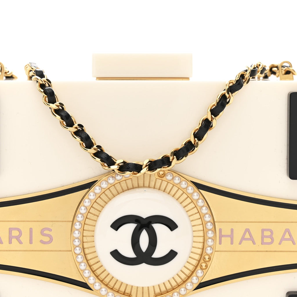Chanel Plexiglass Boy Brick Havana by Night Clutch White Black