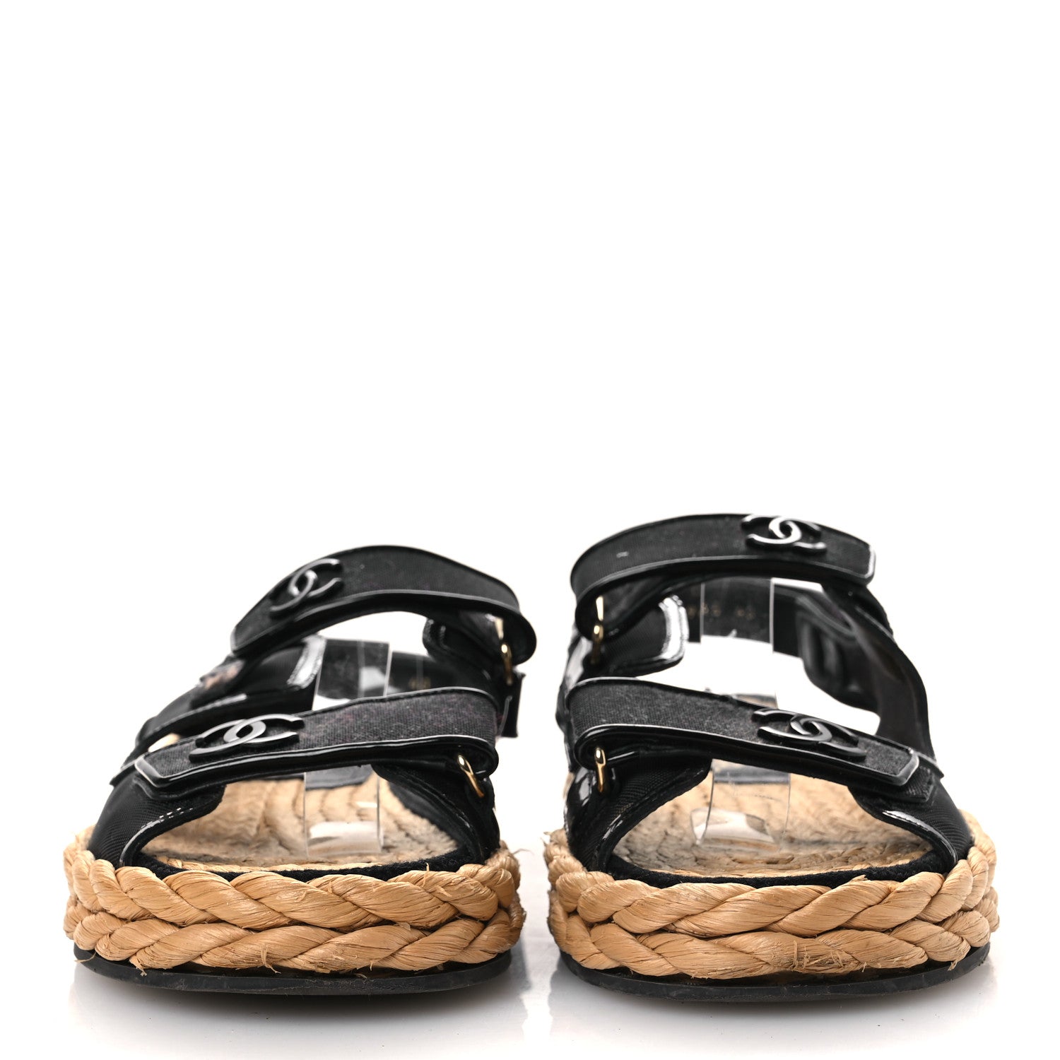 Mesh Patent Calfskin Velcro Dad Sandals 40 Black