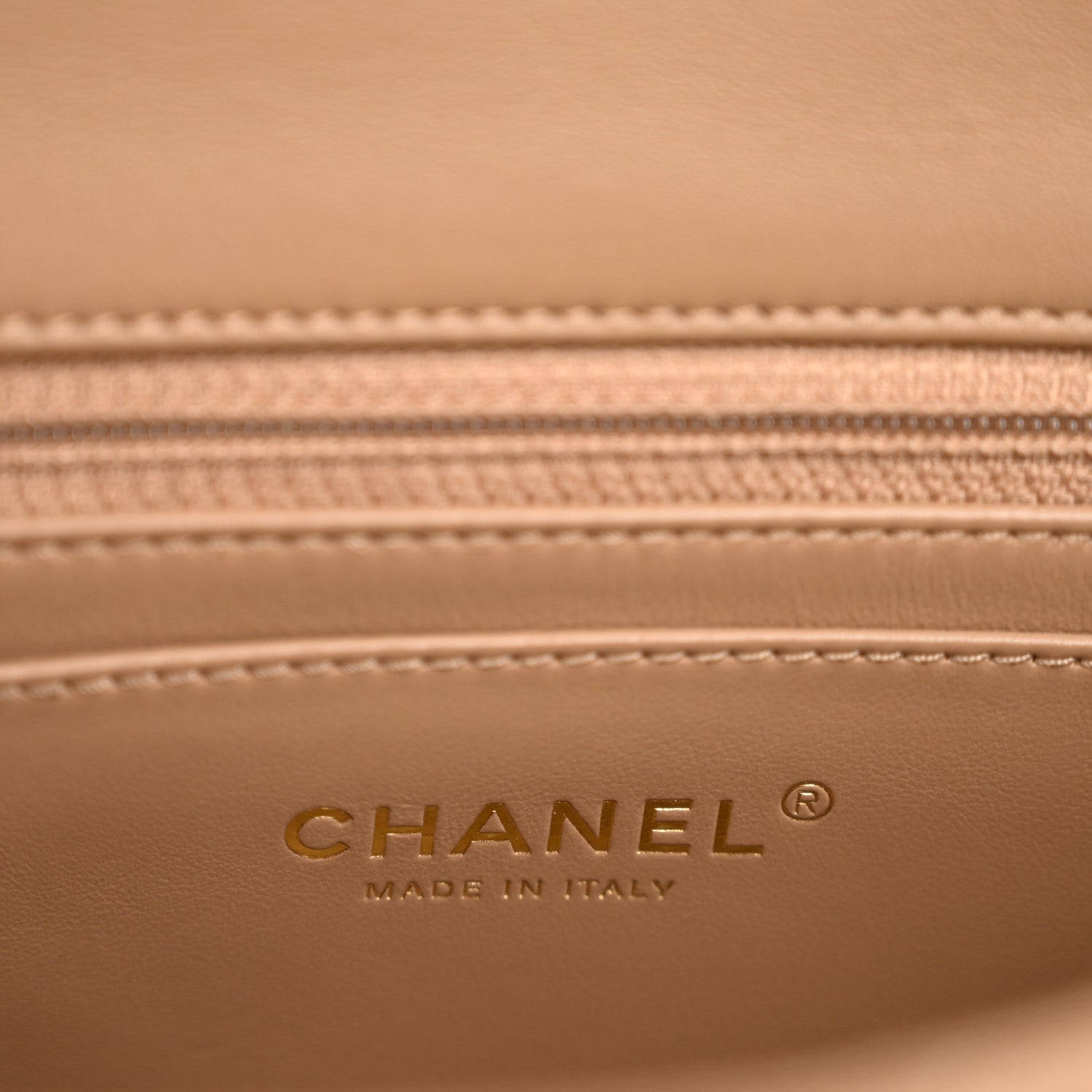 Chanel Lambskin Quilted Mini Rectangular Pearl Crush Flap Beige