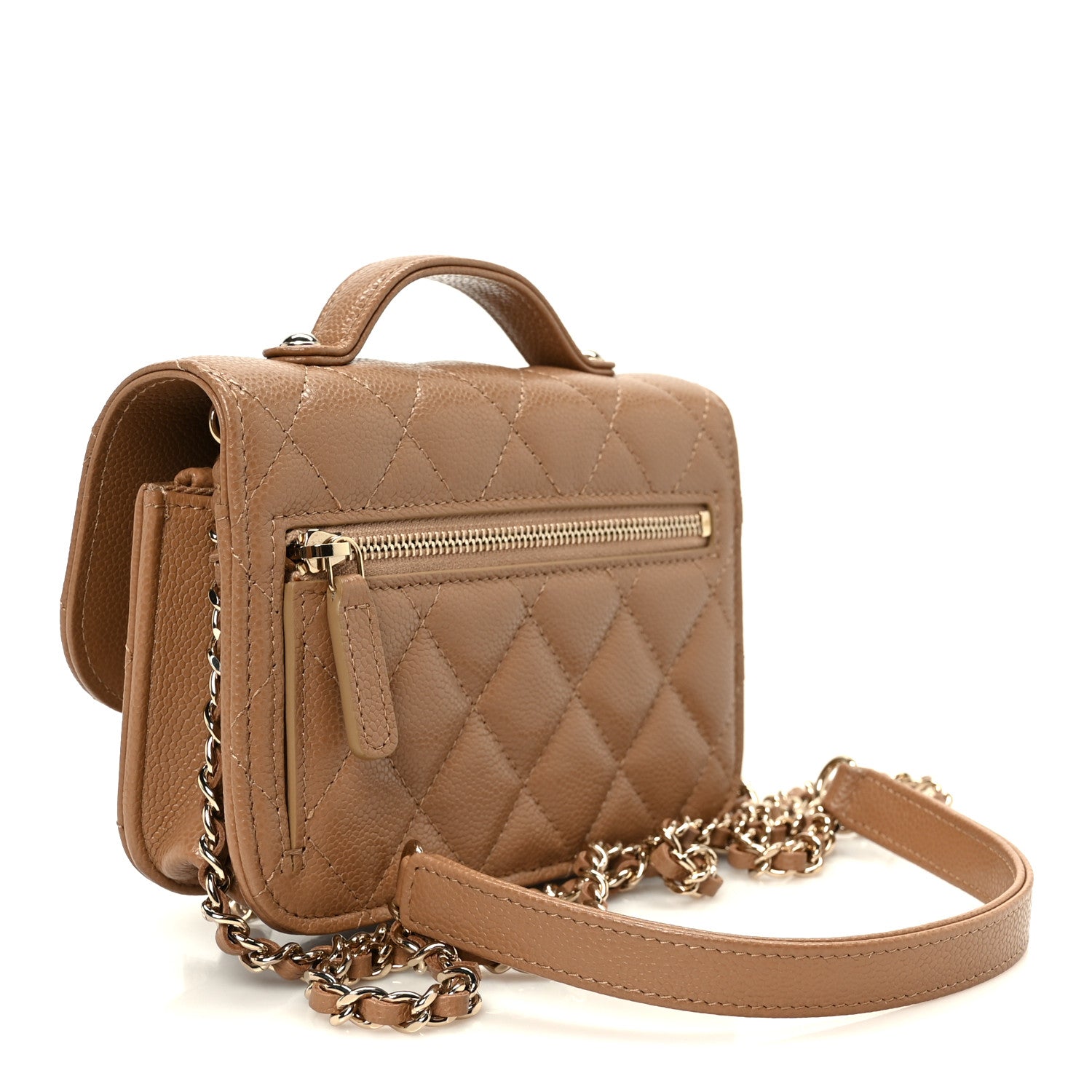 Chanel Caviar Quilted Business Affinity Clutch With Chain Flap Camel
