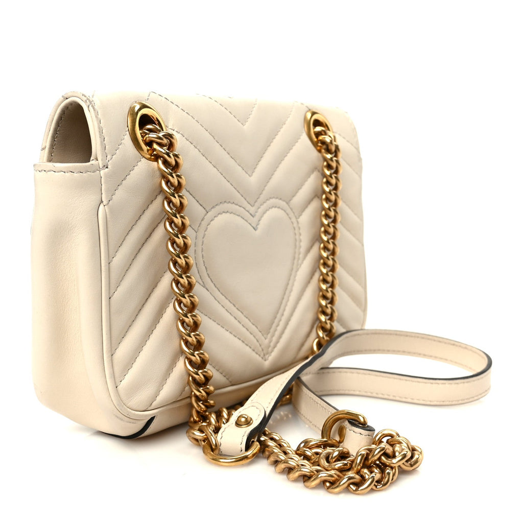 Gucci Calfskin Matelasse Mini GG Marmont Shoulder Bag White