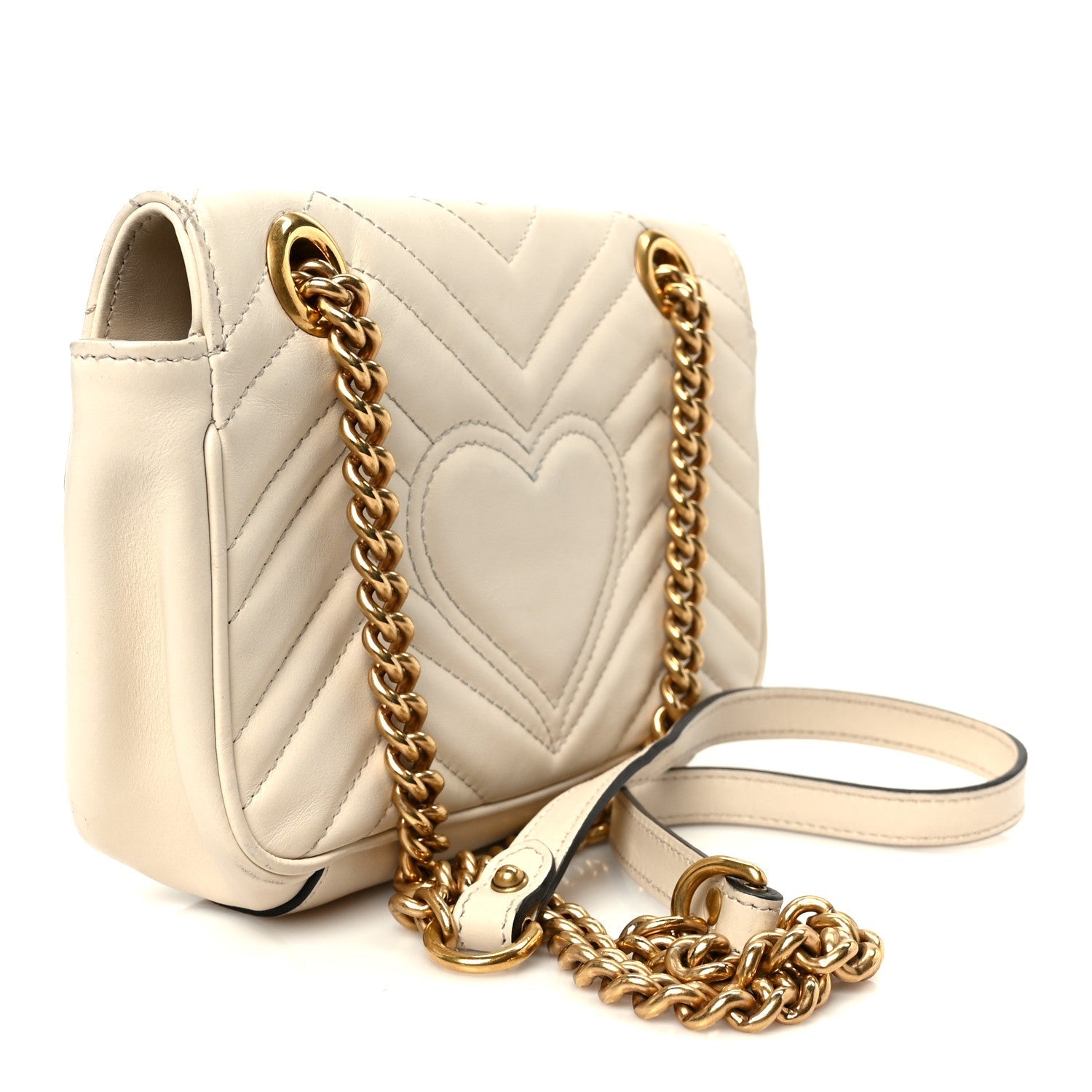 Gucci Calfskin Matelasse Mini GG Marmont Shoulder Bag White
