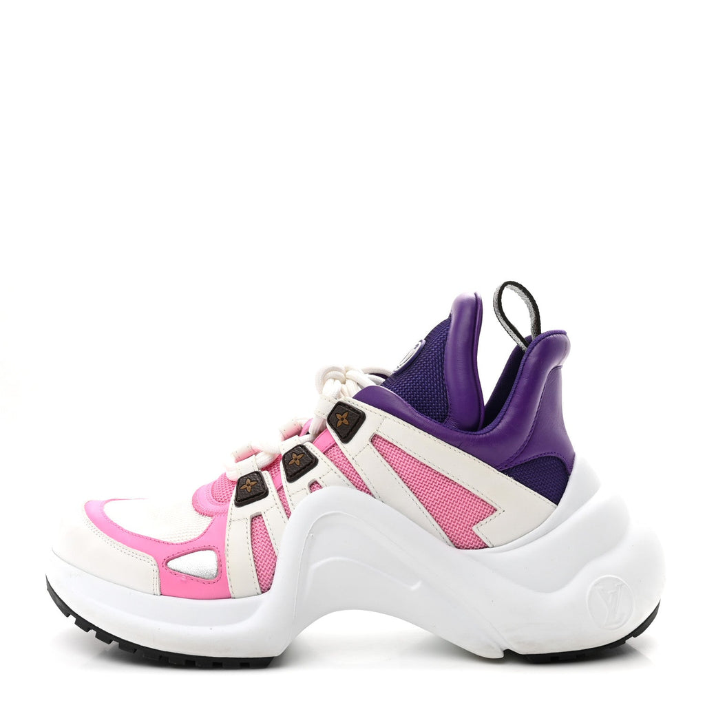 Louis Vuitton Calfskin Technical Nylon LV Archlight Sneakers 38 White Pink Purple