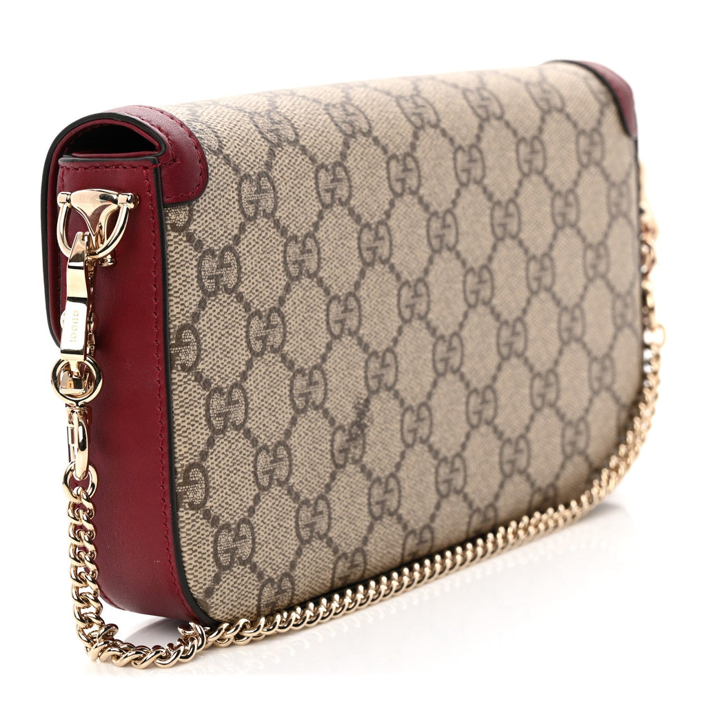 Gucci GG Supreme Monogram Azalea Calfskin Horsebit 1955 Mini Bag Beige Ebony Rosso Ancora