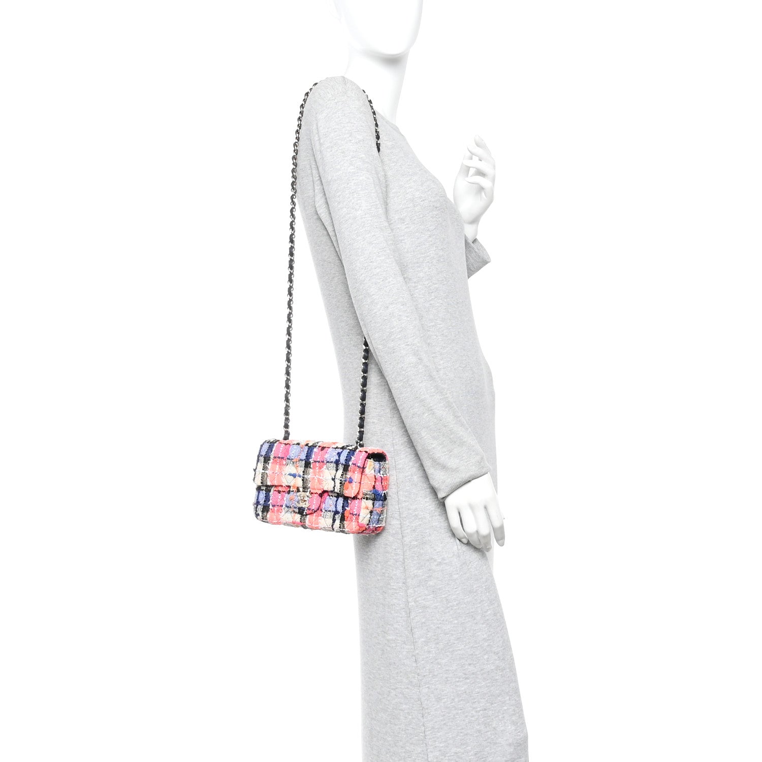 Chanel Tweed Quilted Mini Rectangular Flap Blue Orange Pink