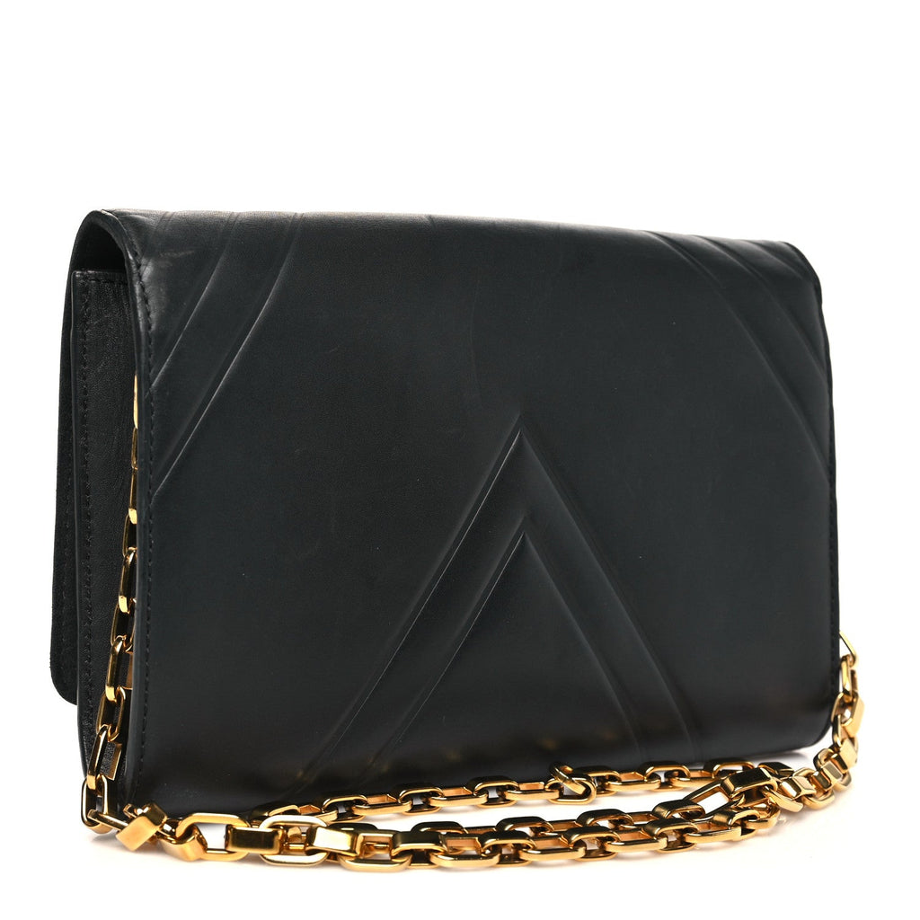Louis Vuitton Calfskin Airy V Embossed Pochette Chain Louise GM  Black