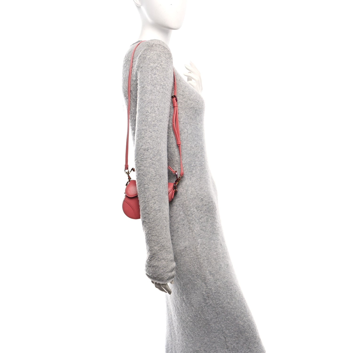 Christian Dior Goatskin Micro Saddle Bag With Strap Coral Powder