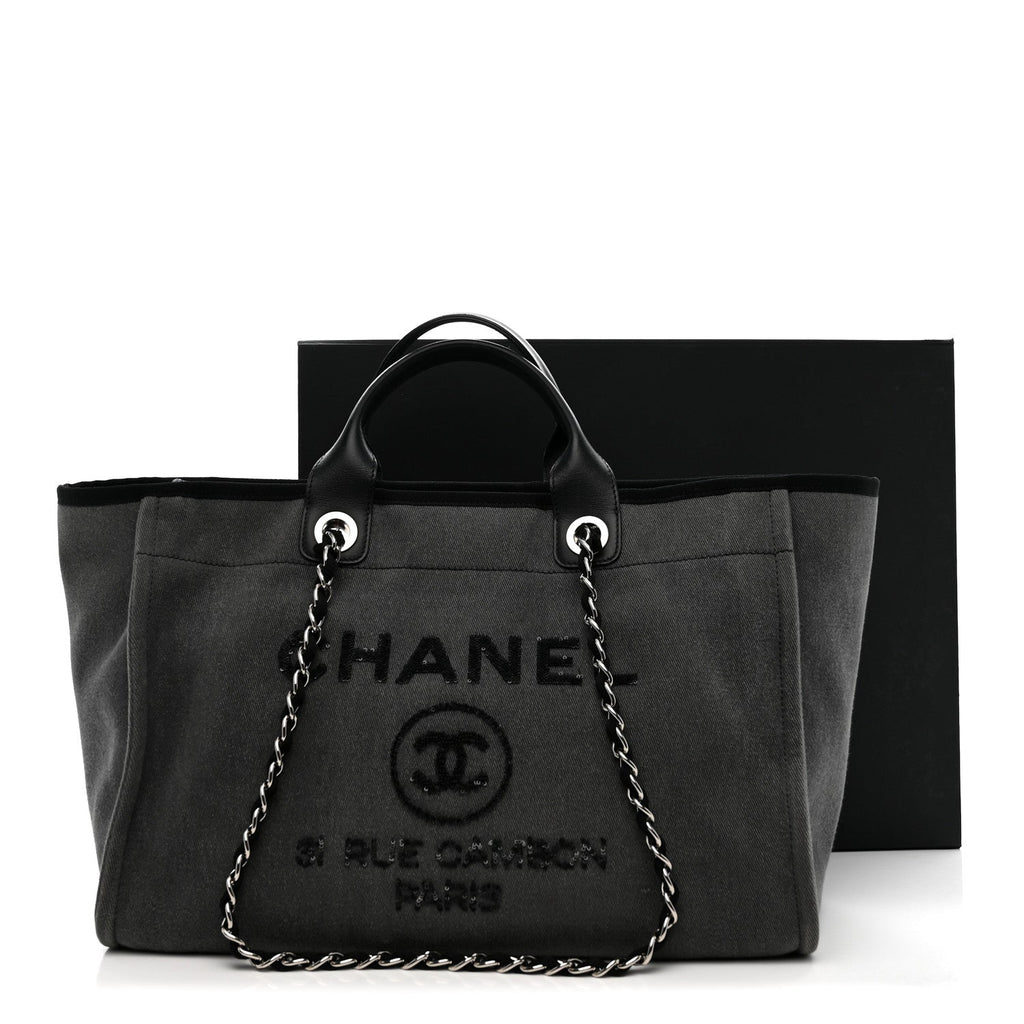 Chanel Canvas Sequin Medium Deauville Tote Charcoal