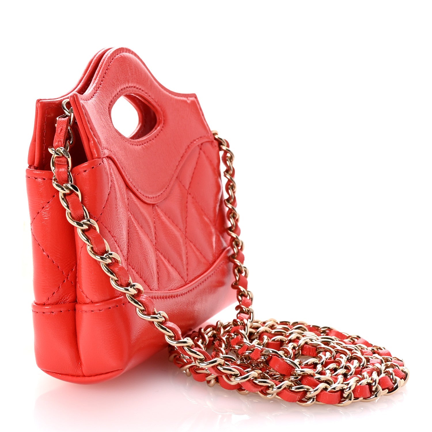 Chanel Shiny Lambskin Quilted Micro 31 Clutch With Chain Red
