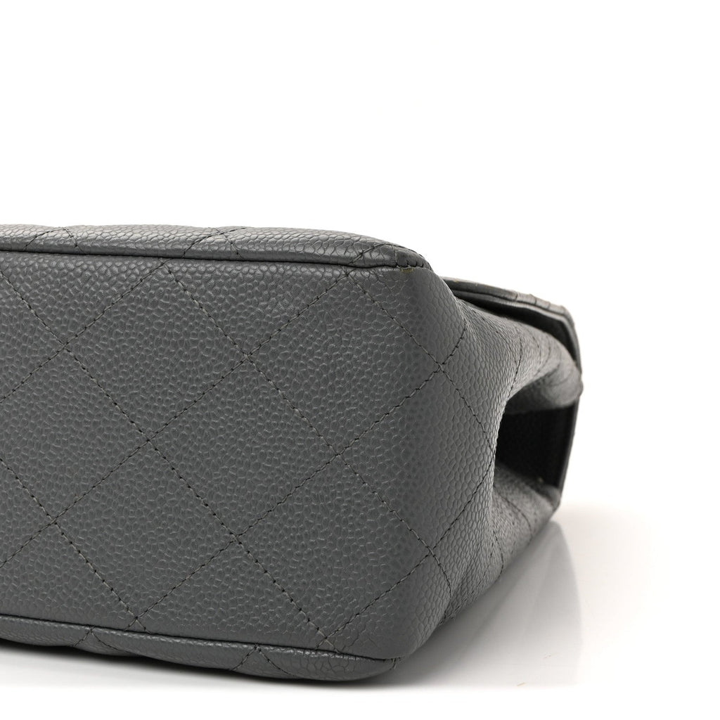 Chanel Caviar Quilted Jumbo Single Flap Grey