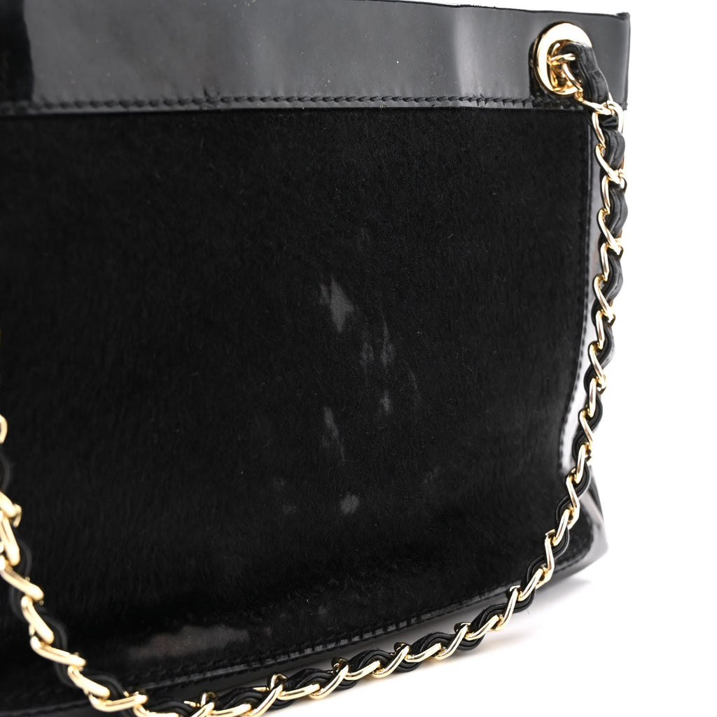 Chanel Patent Pony Hair Small Pocket Tote Black
