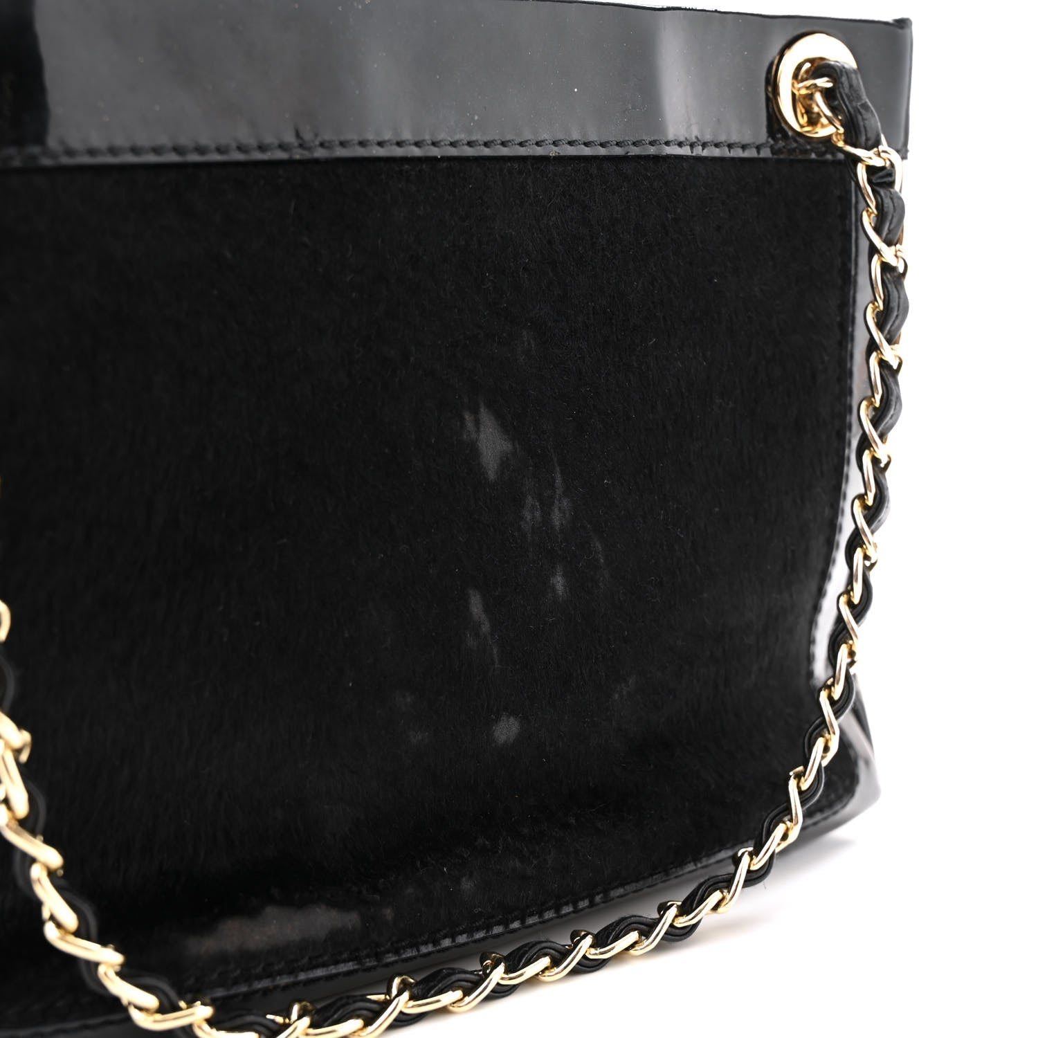 Chanel Patent Pony Hair Small Pocket Tote Black
