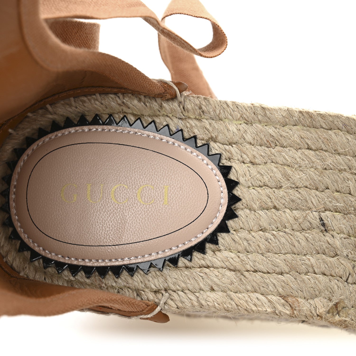 Gucci Canvas Damita GG Eyelet Espadrille Wedge Sandals 37.5 Blondie Cognac