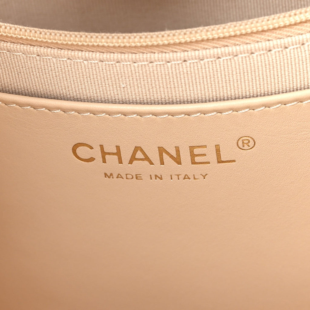 Chanel Caviar Stitched Pocket CC Large Tote Light Beige