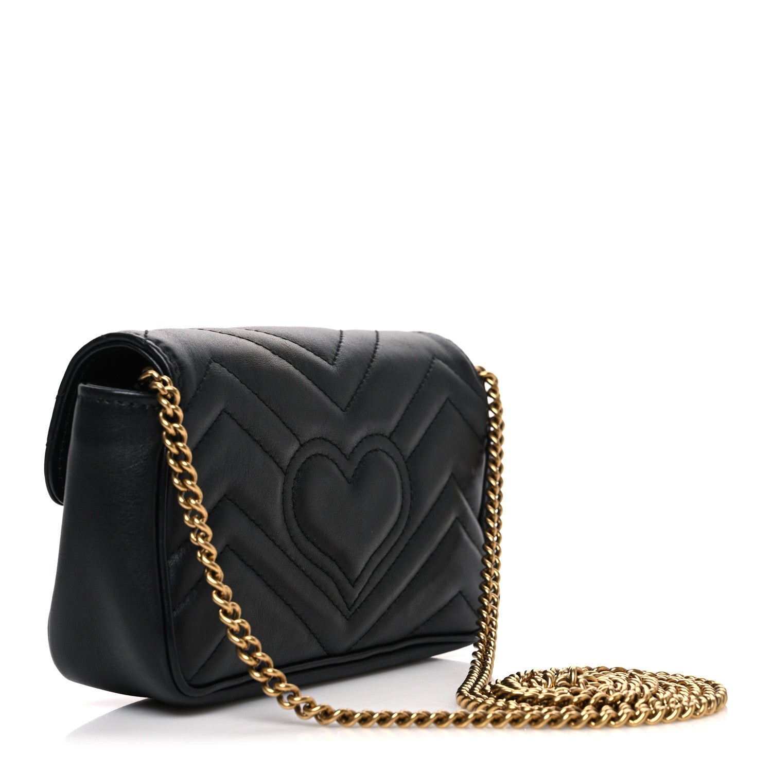 Gucci Calfskin Matelasse Super Mini GG Marmont Shoulder Bag Black