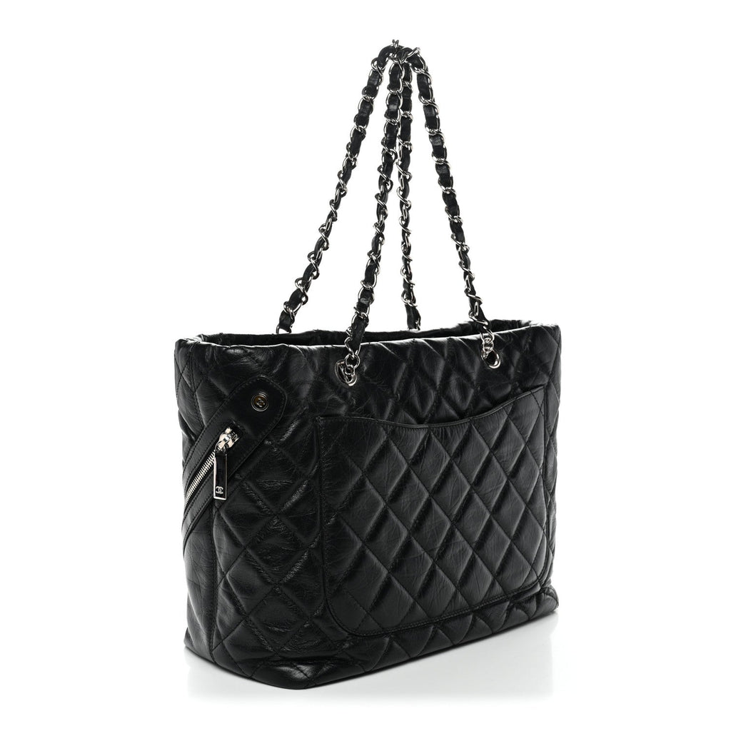 Chanel Aged Calfskin Quilted Large Cotton Club Tote Black