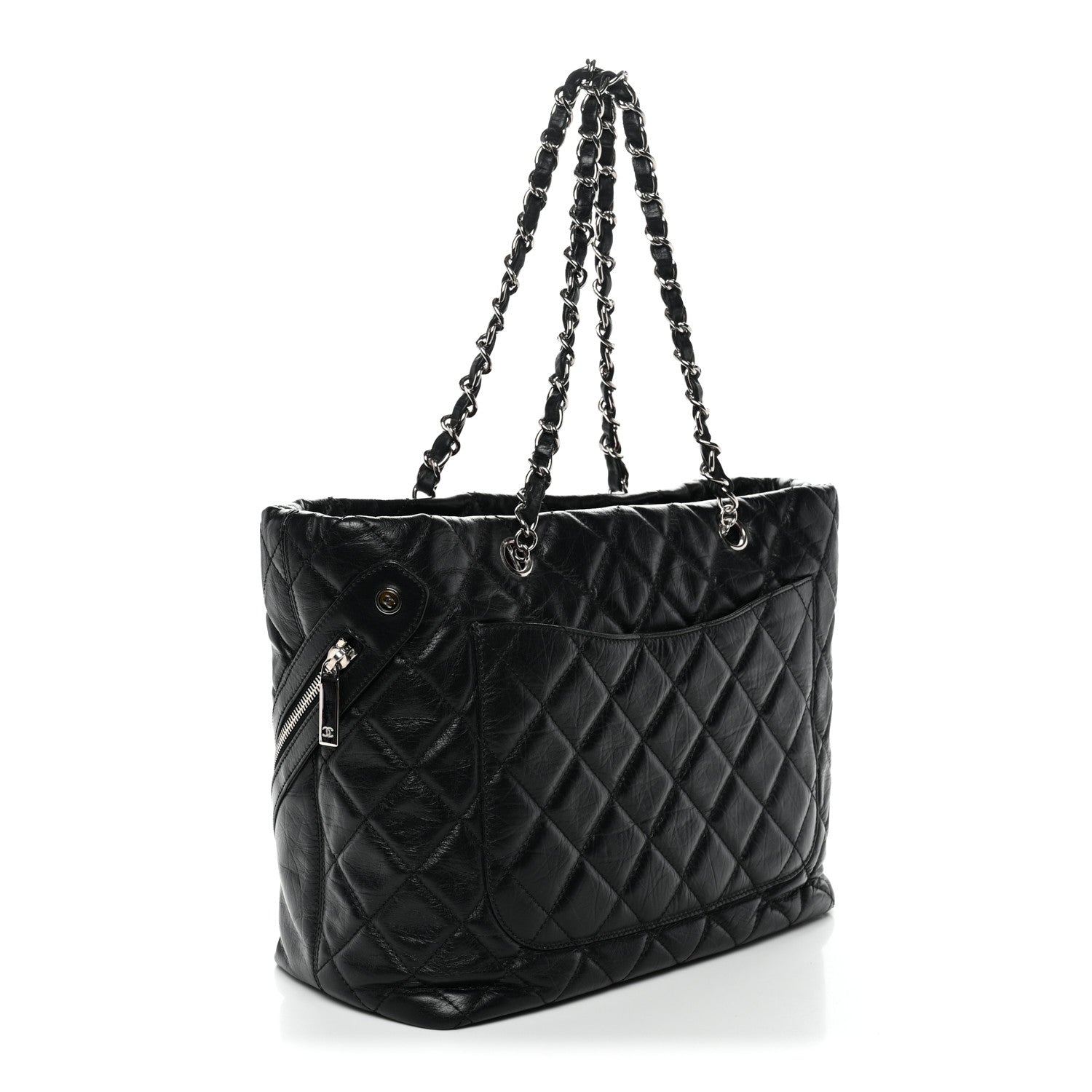 Chanel Aged Calfskin Quilted Large Cotton Club Tote Black