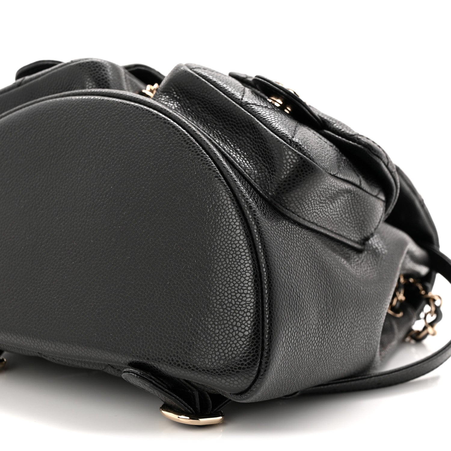 Chanel Shiny Caviar Quilted Medium Duma Pockets Drawstring Backpack Black