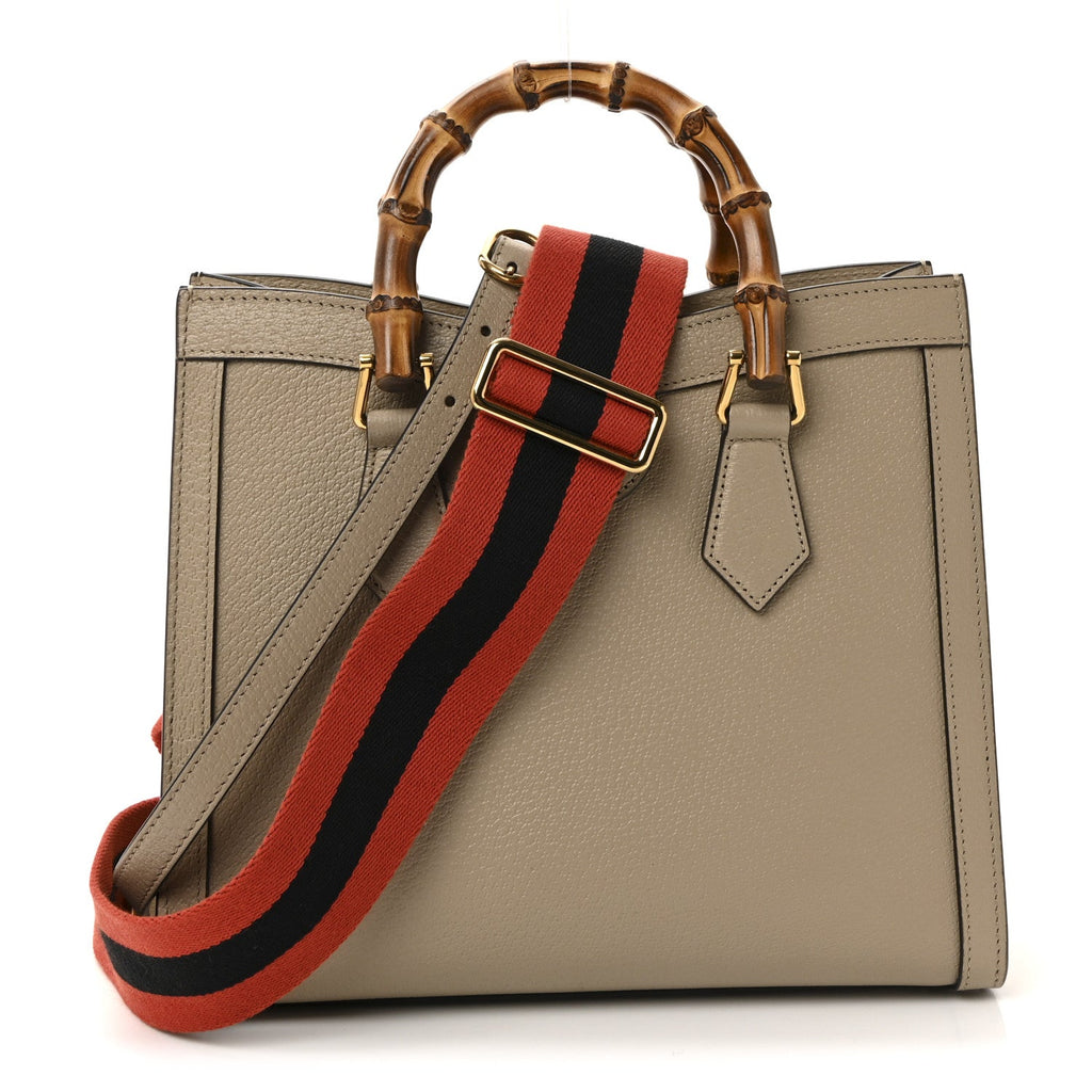 Gucci Textured Dollar Calfskin Web Small Diana Tote Bag Oatmeal Vintage Green