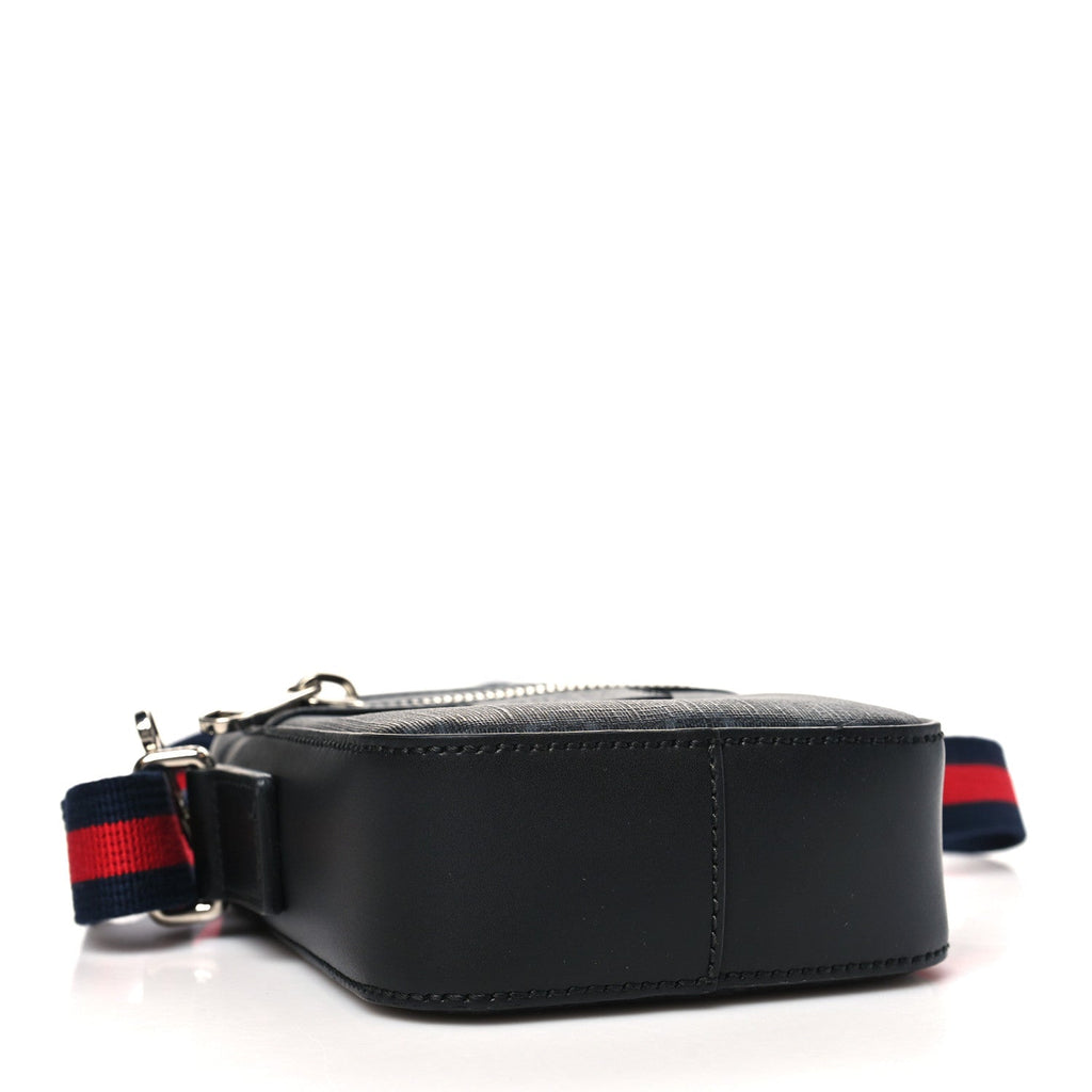 Gucci GG Supreme Monogram Appia Calfskin Web Small Camera Messenger Bag Black Grey