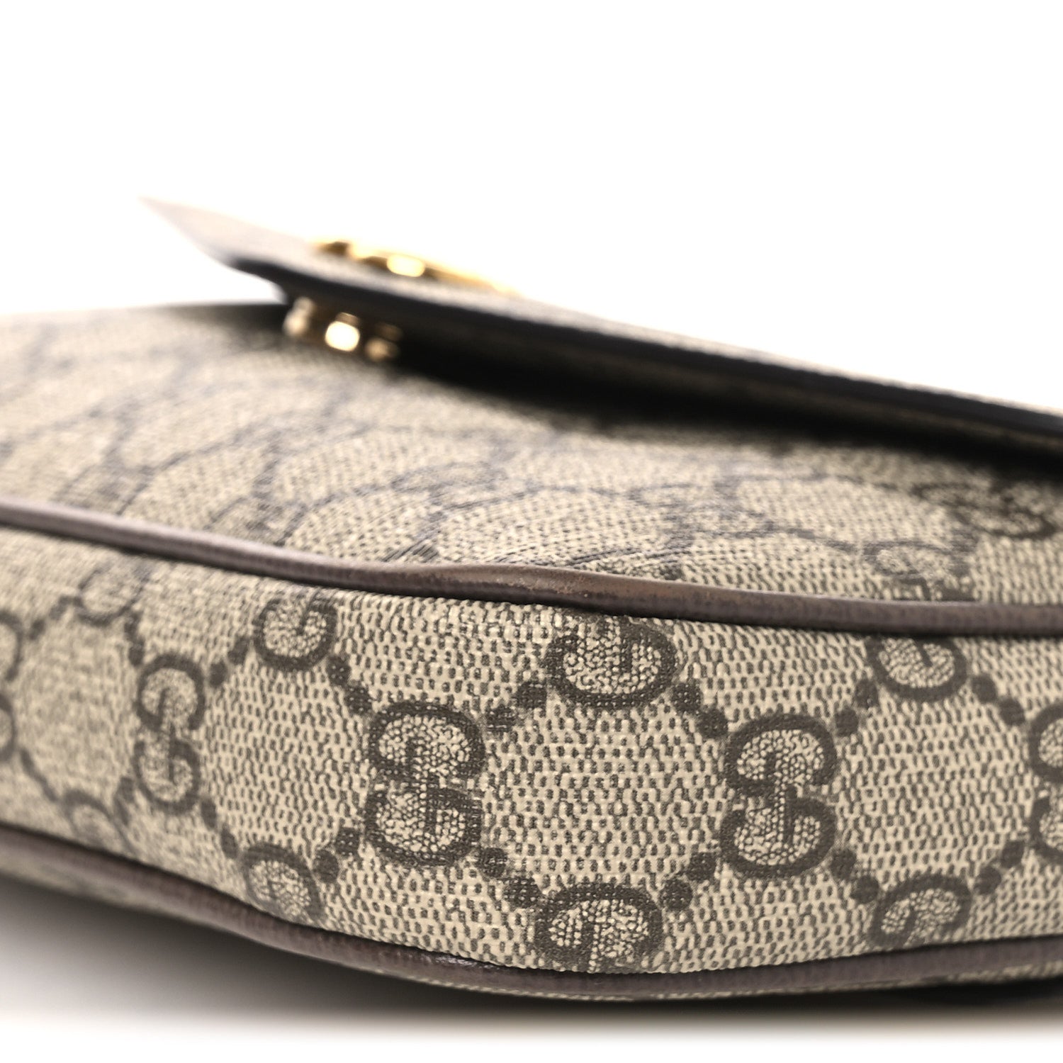 Gucci GG Supreme Monogram Textured Dollar Calfskin Web Mini Ophidia Envelope Shoulder Bag Beige Ebony